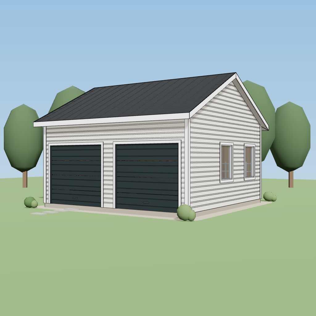 20x20 Compact Two-Bay Gable Garage