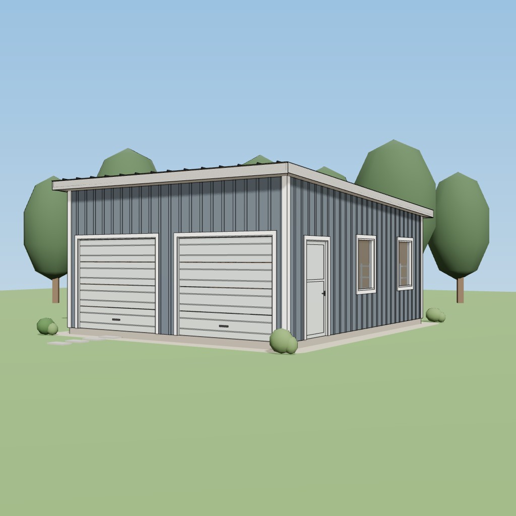 20x24 Two-Bay Single-Slope Garage
