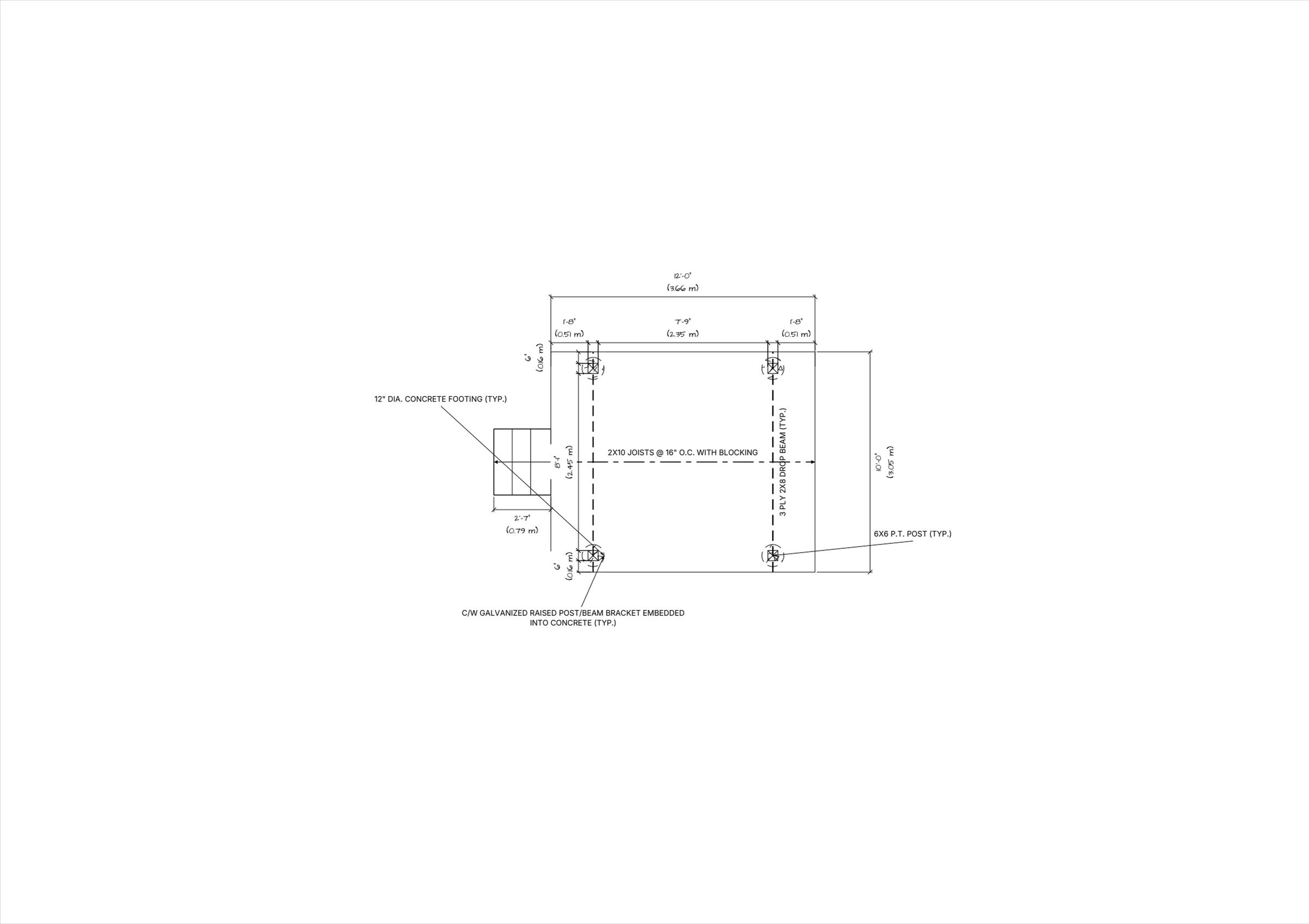 10x12 Budget Ground-Level Deck floor plan