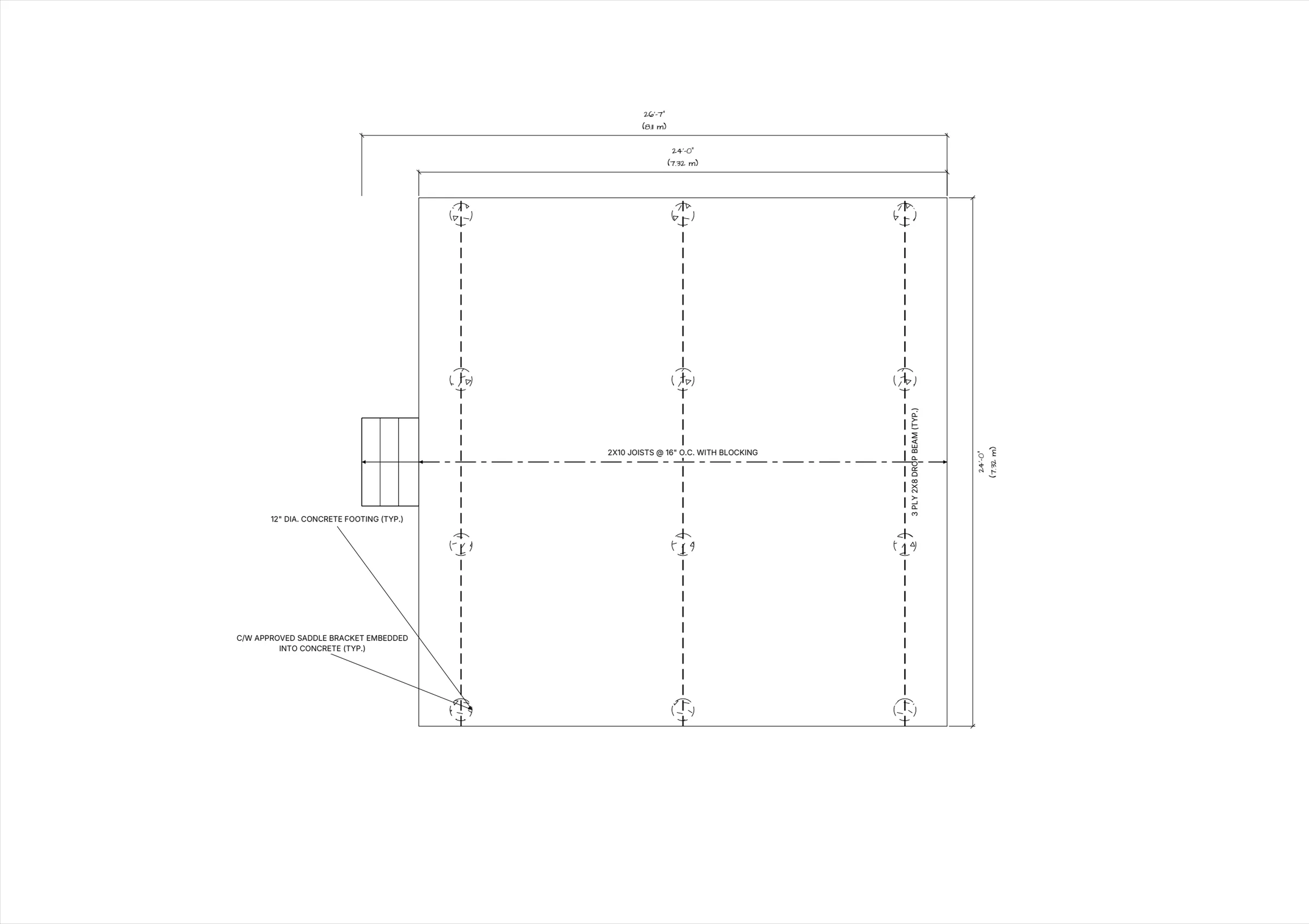 24x24 Spacious Ground-Level Deck floor plan preview