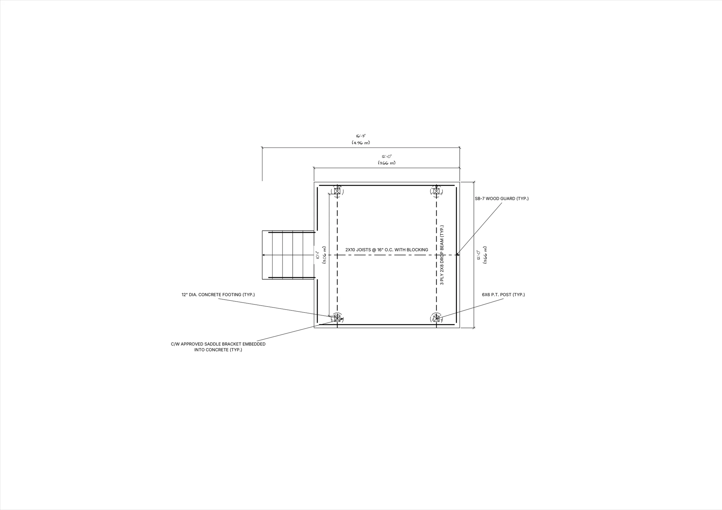 12x12 Medium Raised Deck floor plan preview
