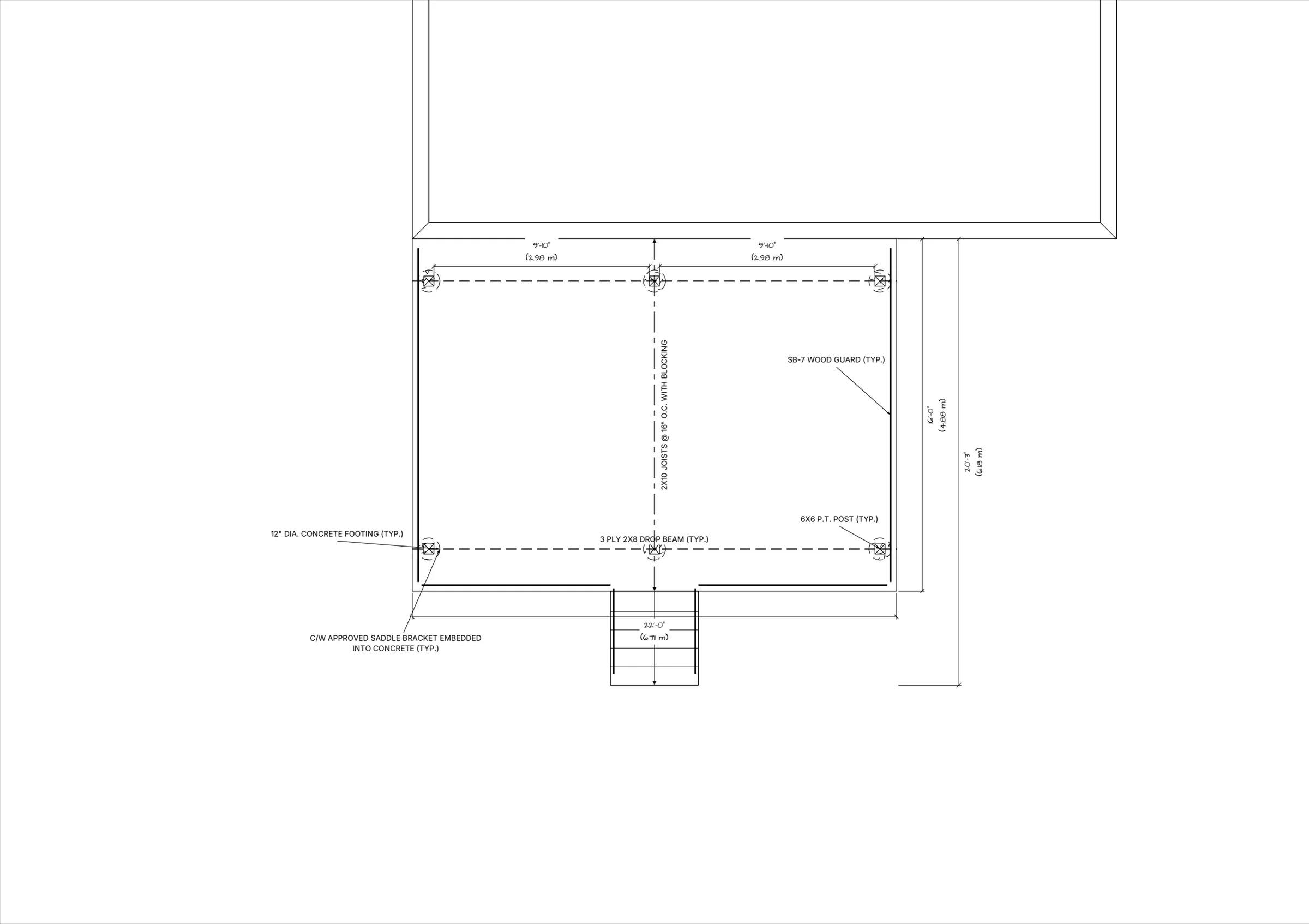 16x22 Spacious Raised Deck floor plan preview