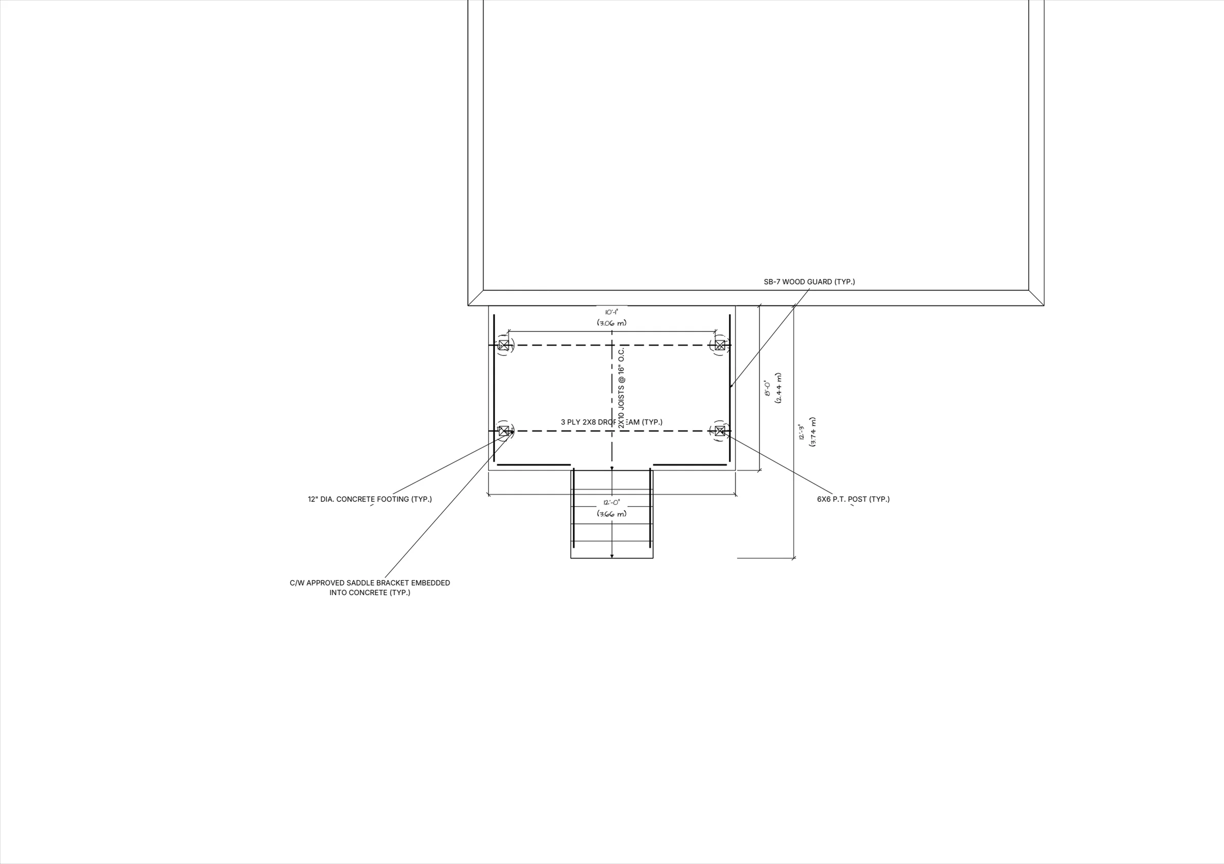 12x8 Budget Raised Deck floor plan preview