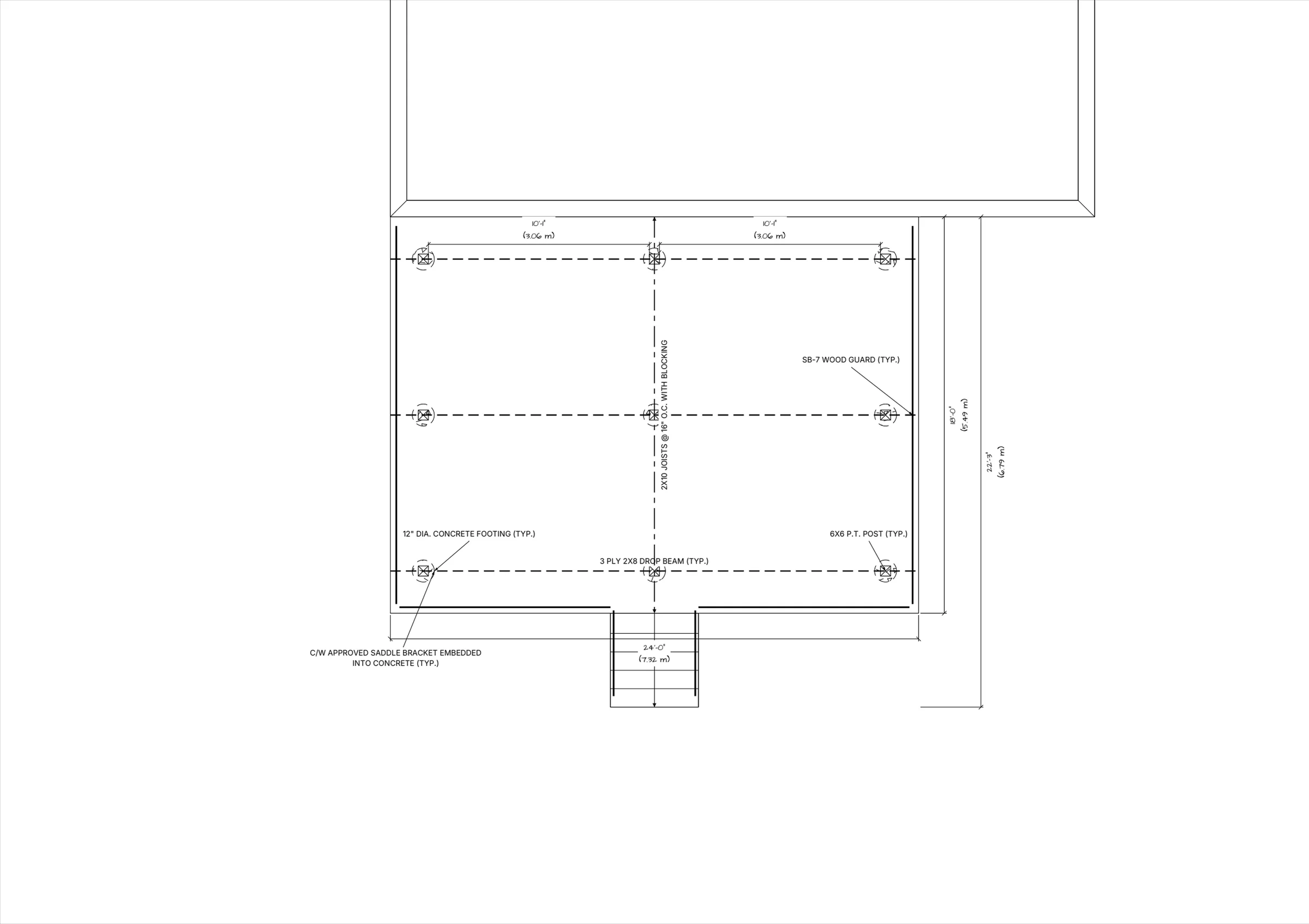 18x24 Spacious Raised Deck floor plan preview