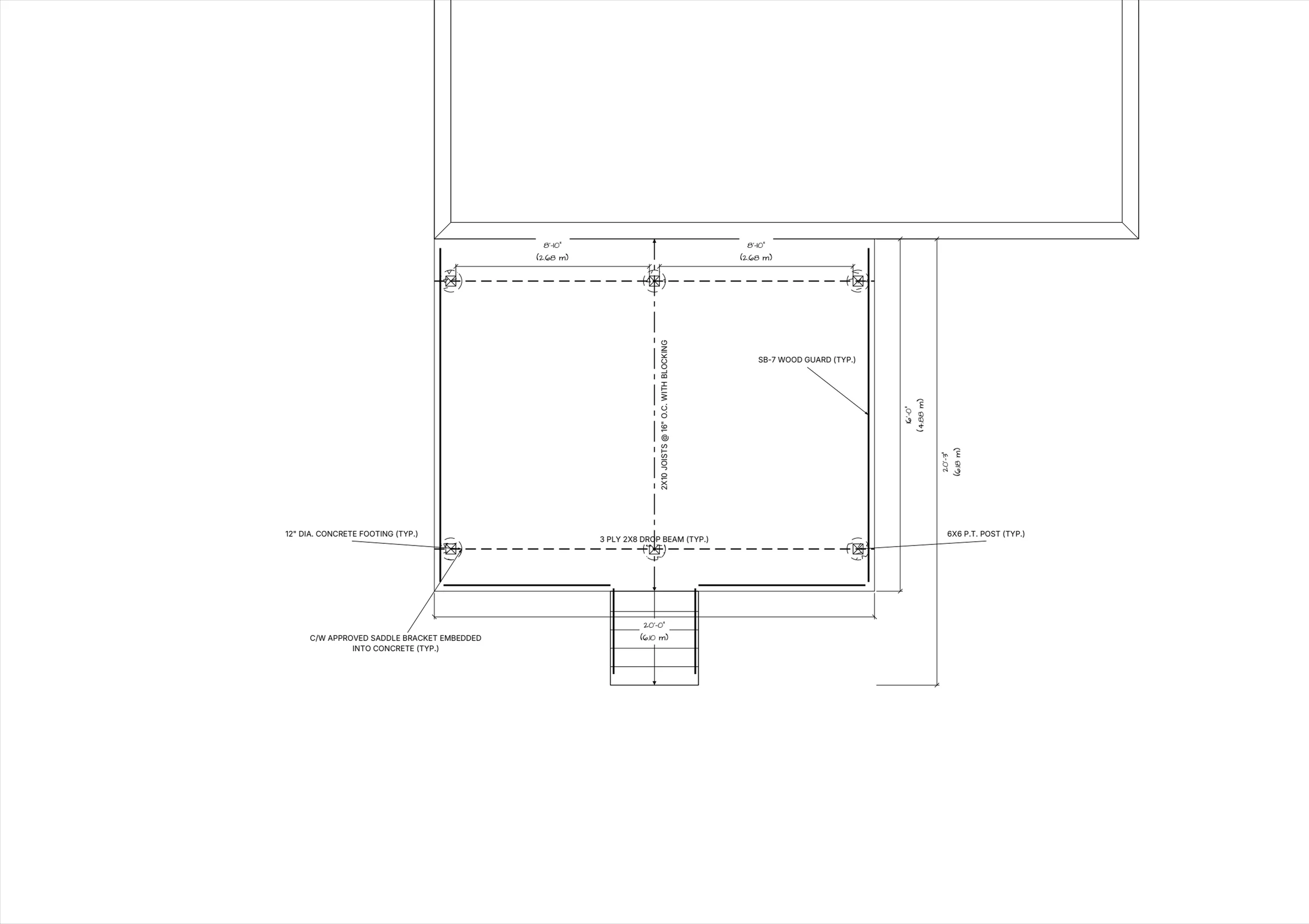 16x20 Spacious Raised Deck floor plan preview