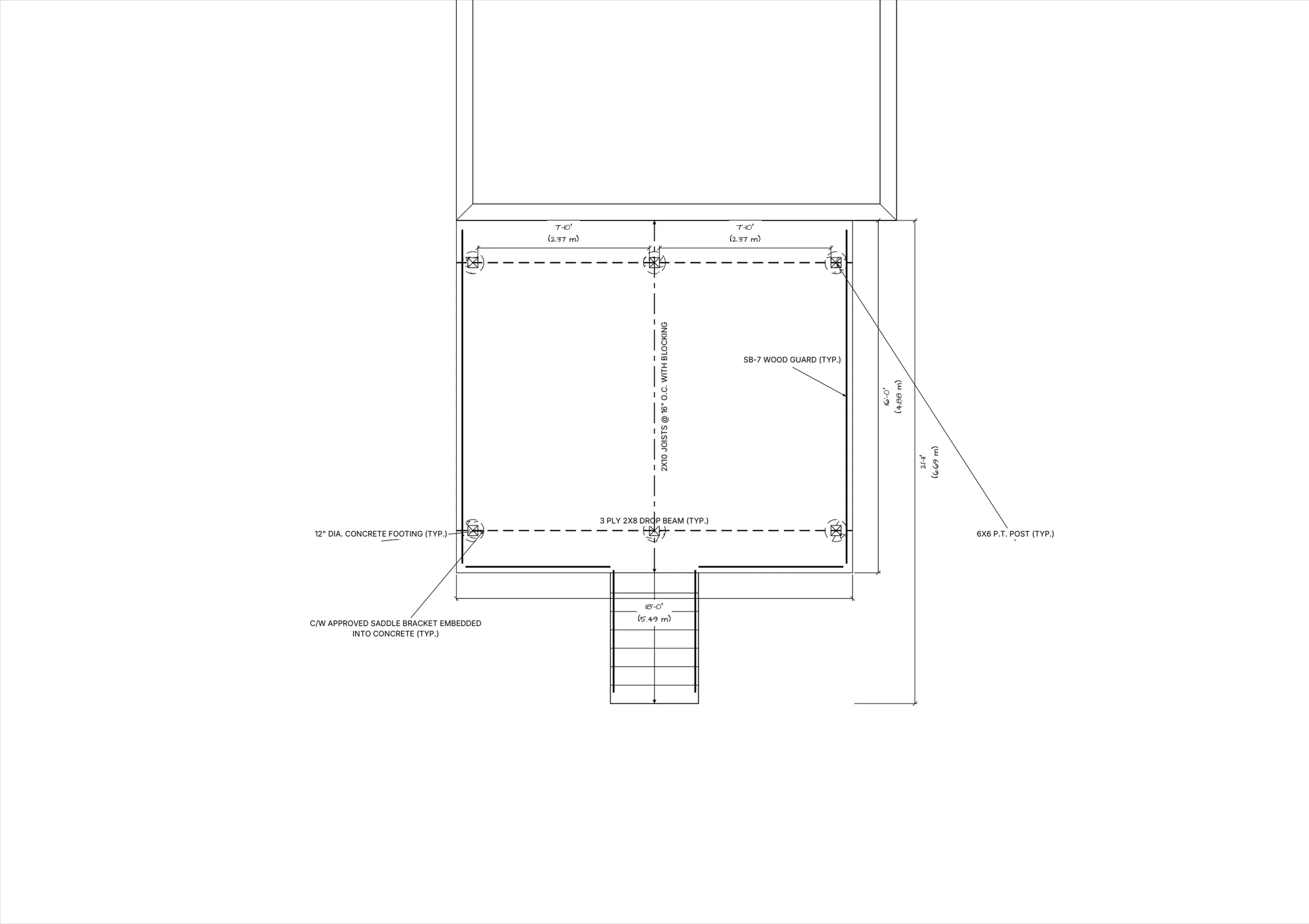 18x16 Spacious Raised Deck floor plan preview