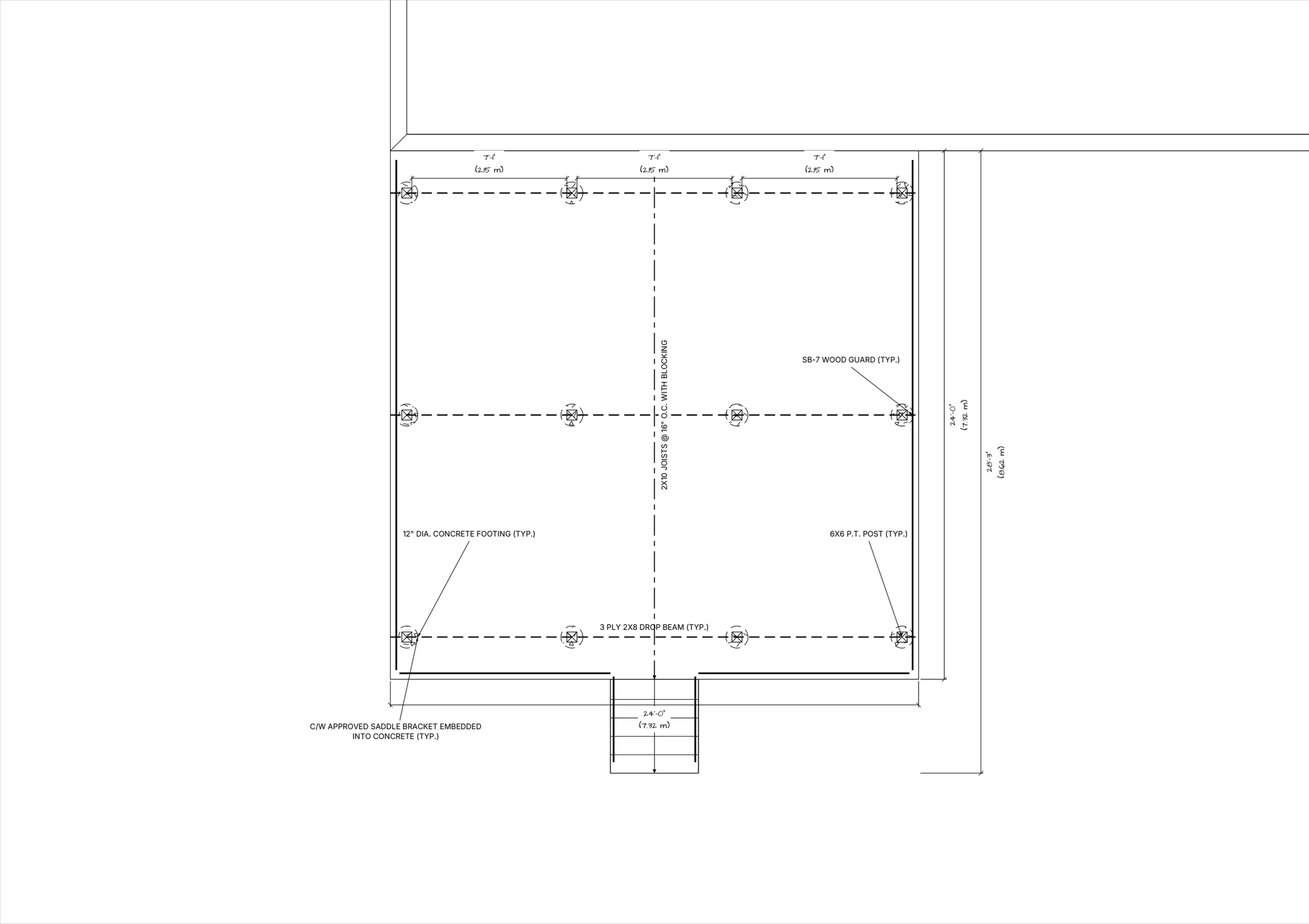 24x24 Spacious Raised Deck floor plan preview