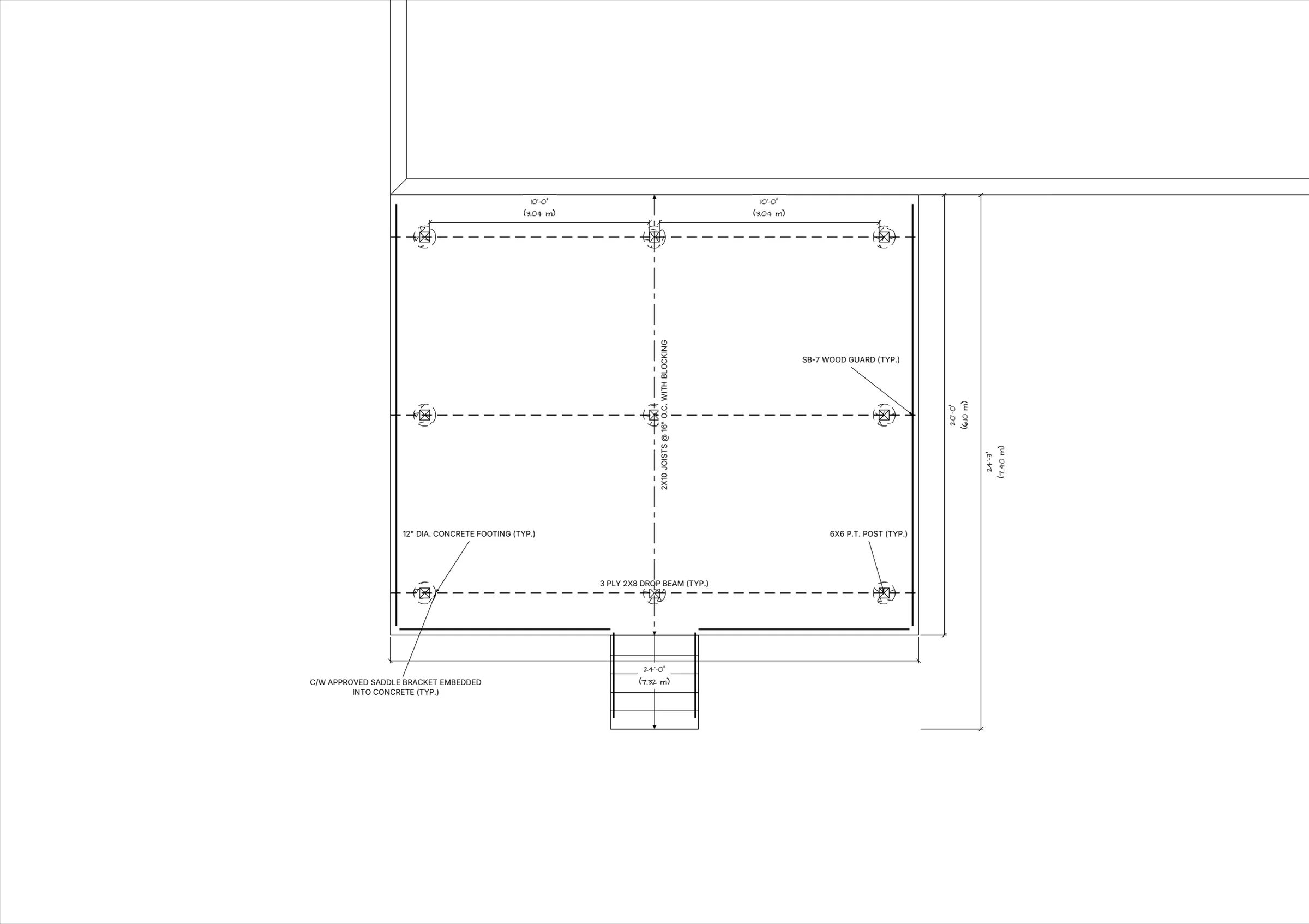 24x20 Spacious Raised Deck floor plan preview