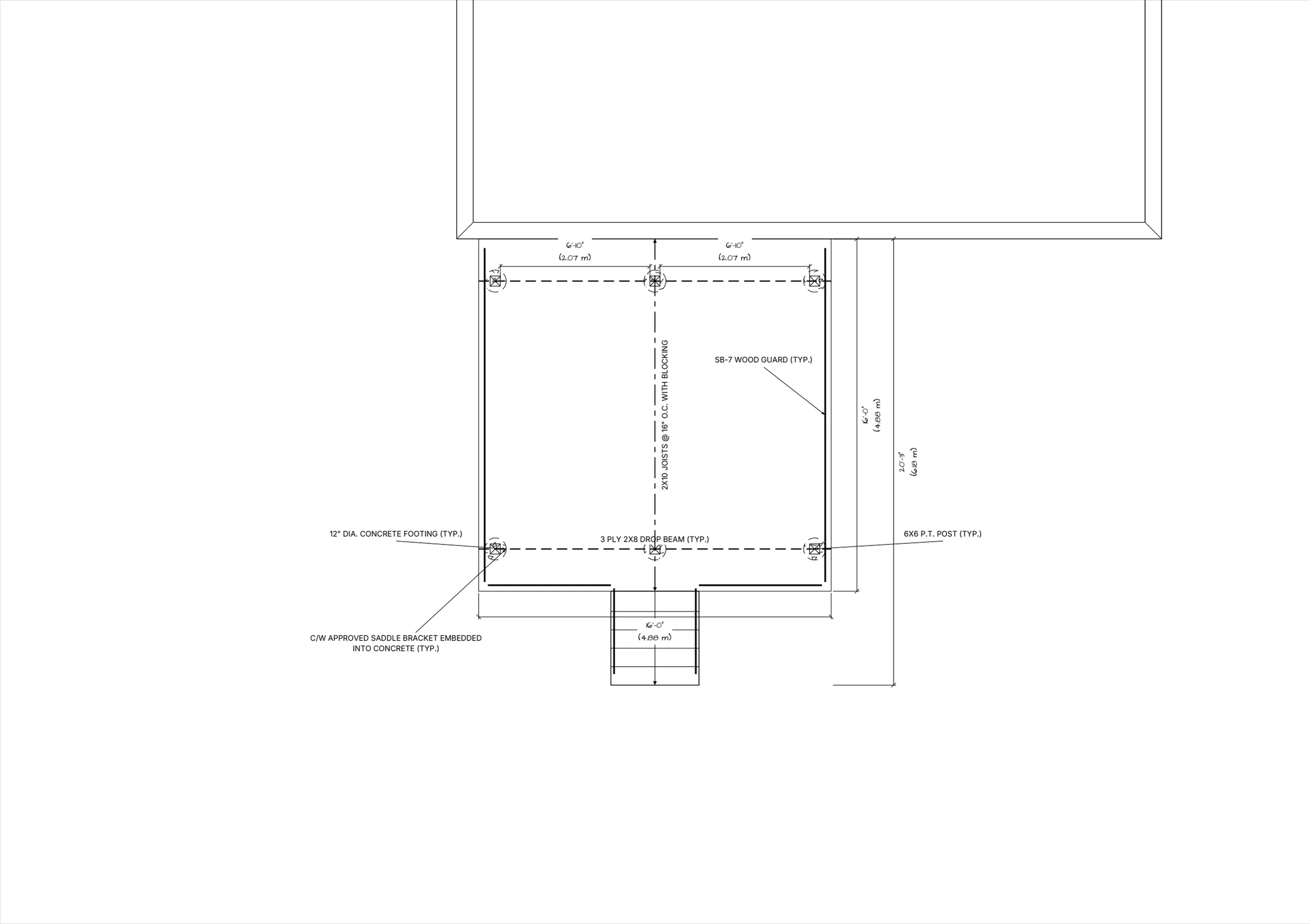 16x16 Spacious Raised Deck floor plan preview