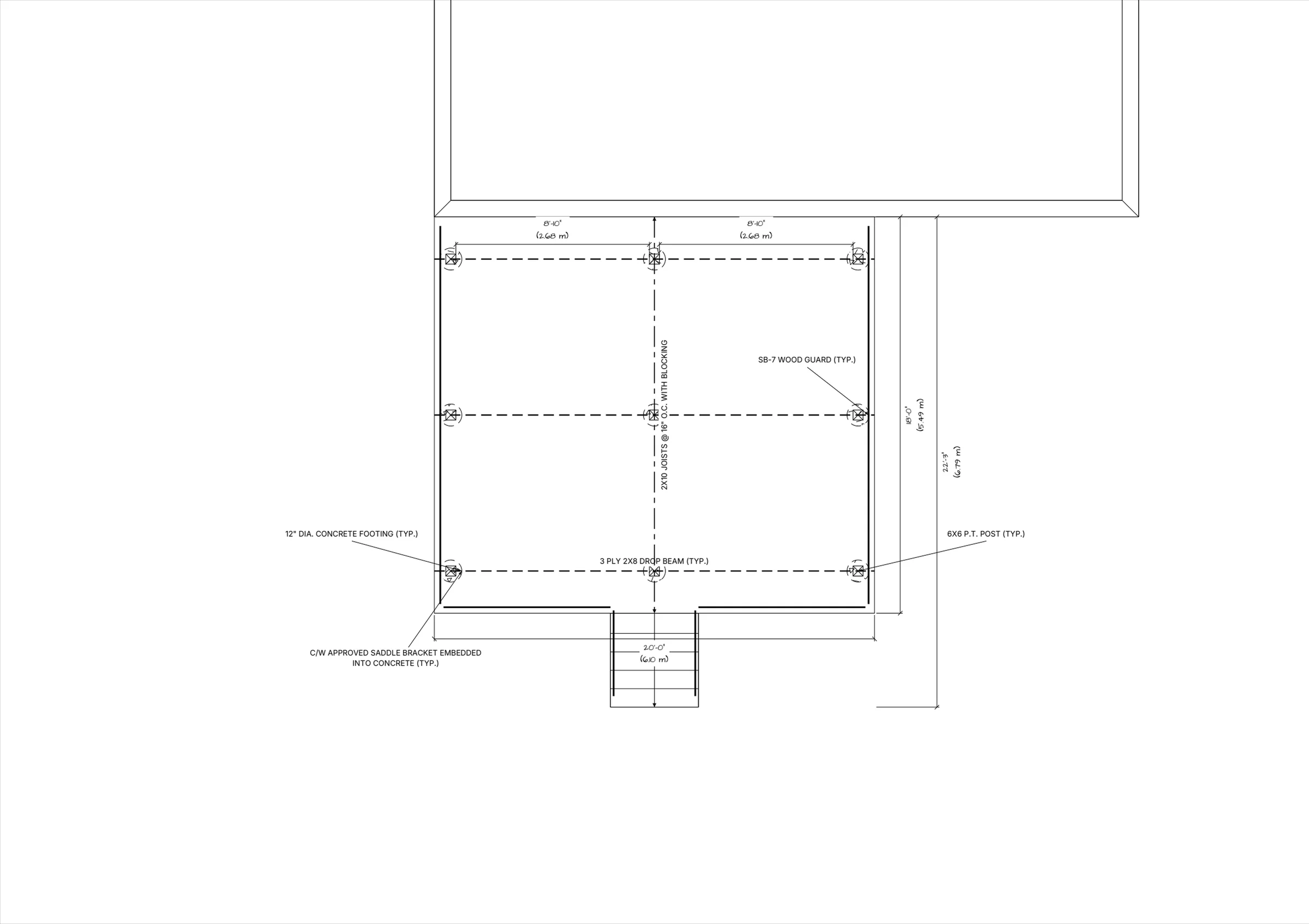 18x20 Spacious Raised Deck floor plan preview