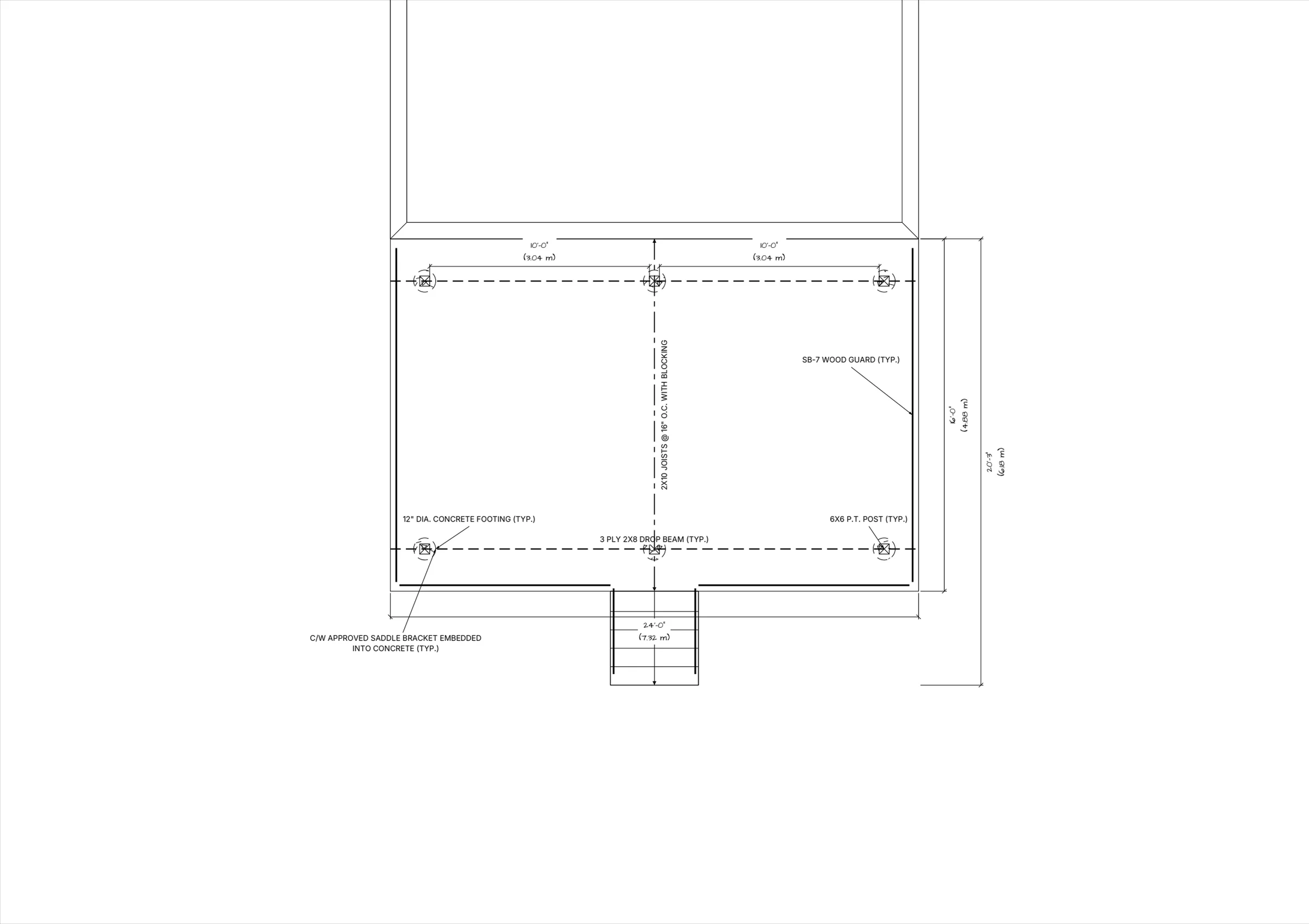 24x16 Spacious Raised Deck floor plan preview