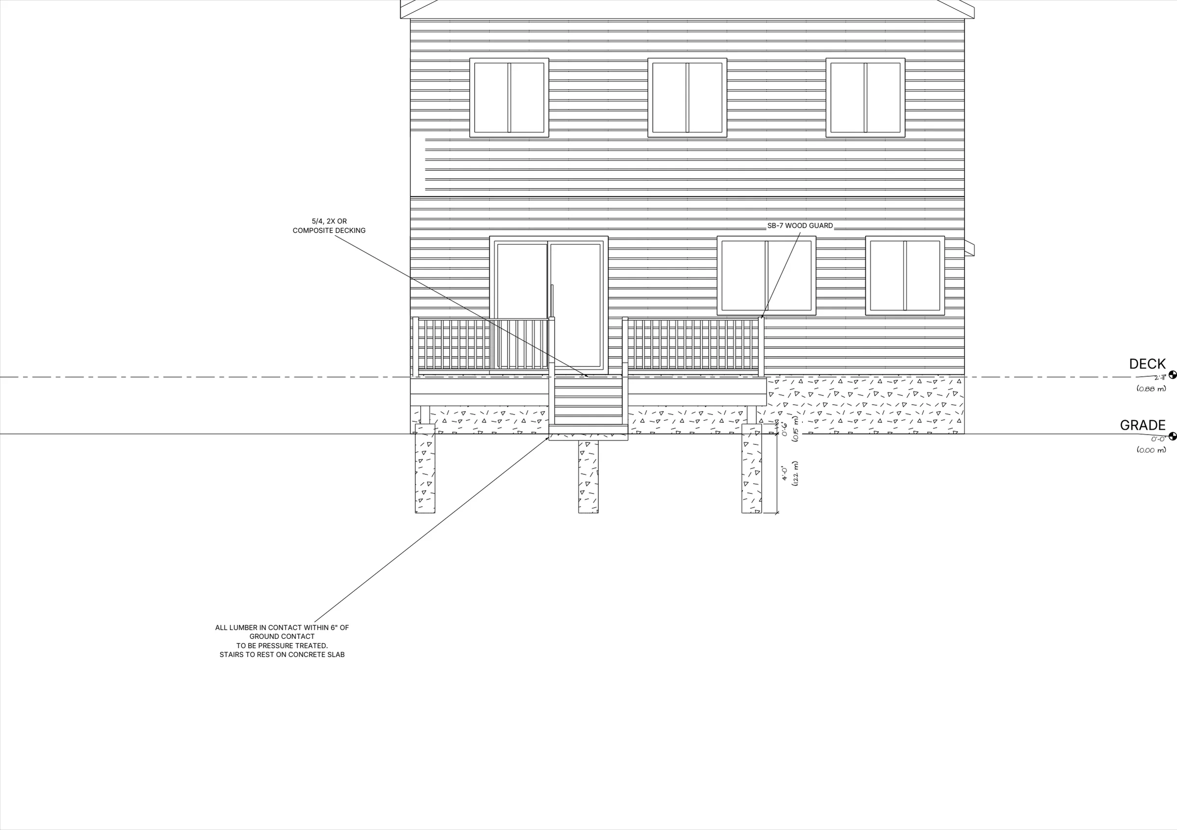 18x8 Medium Raised Deck elevations preview