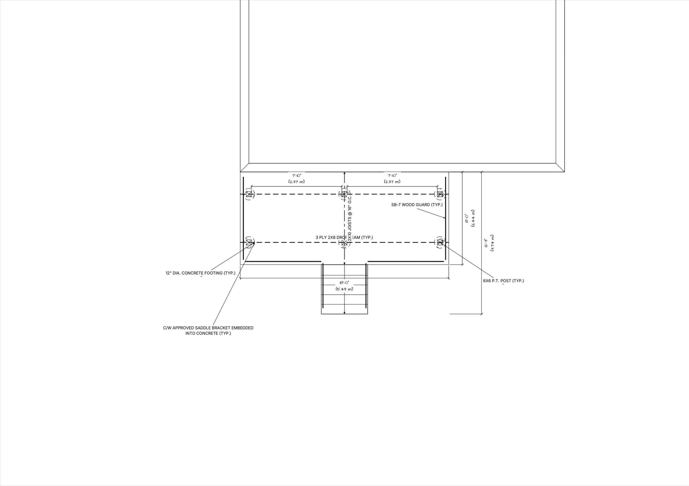 18x8 Medium Raised Deck floor plan preview