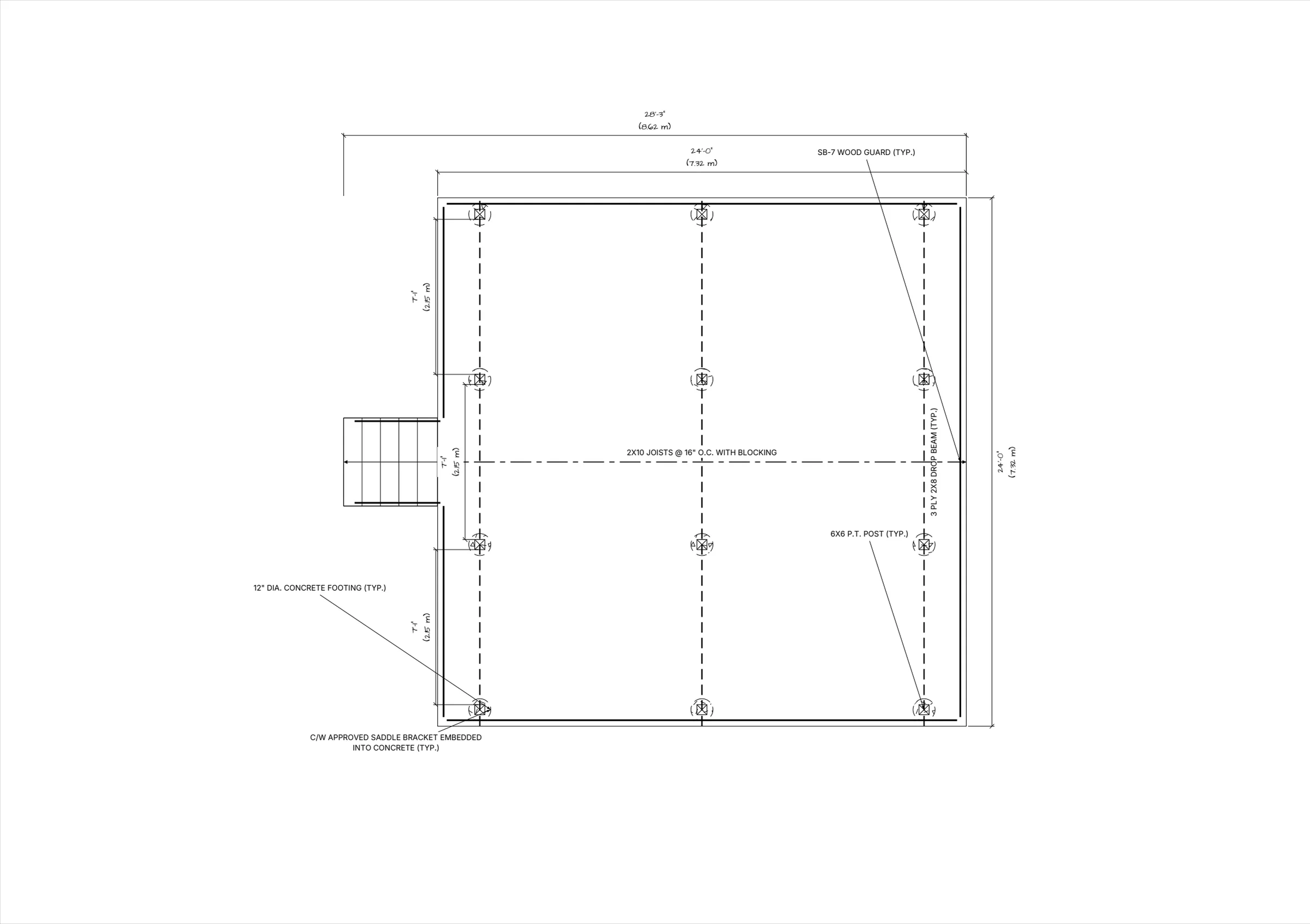 24x24 Spacious Raised Deck floor plan preview