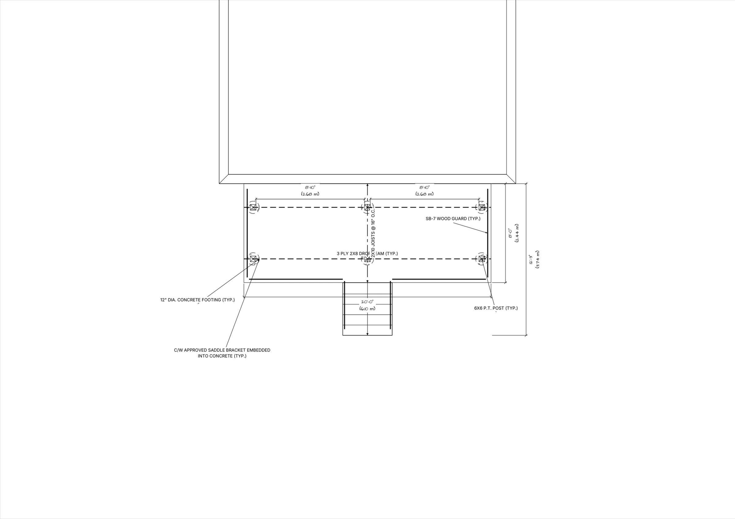 20x8 Medium Raised Deck floor plan preview