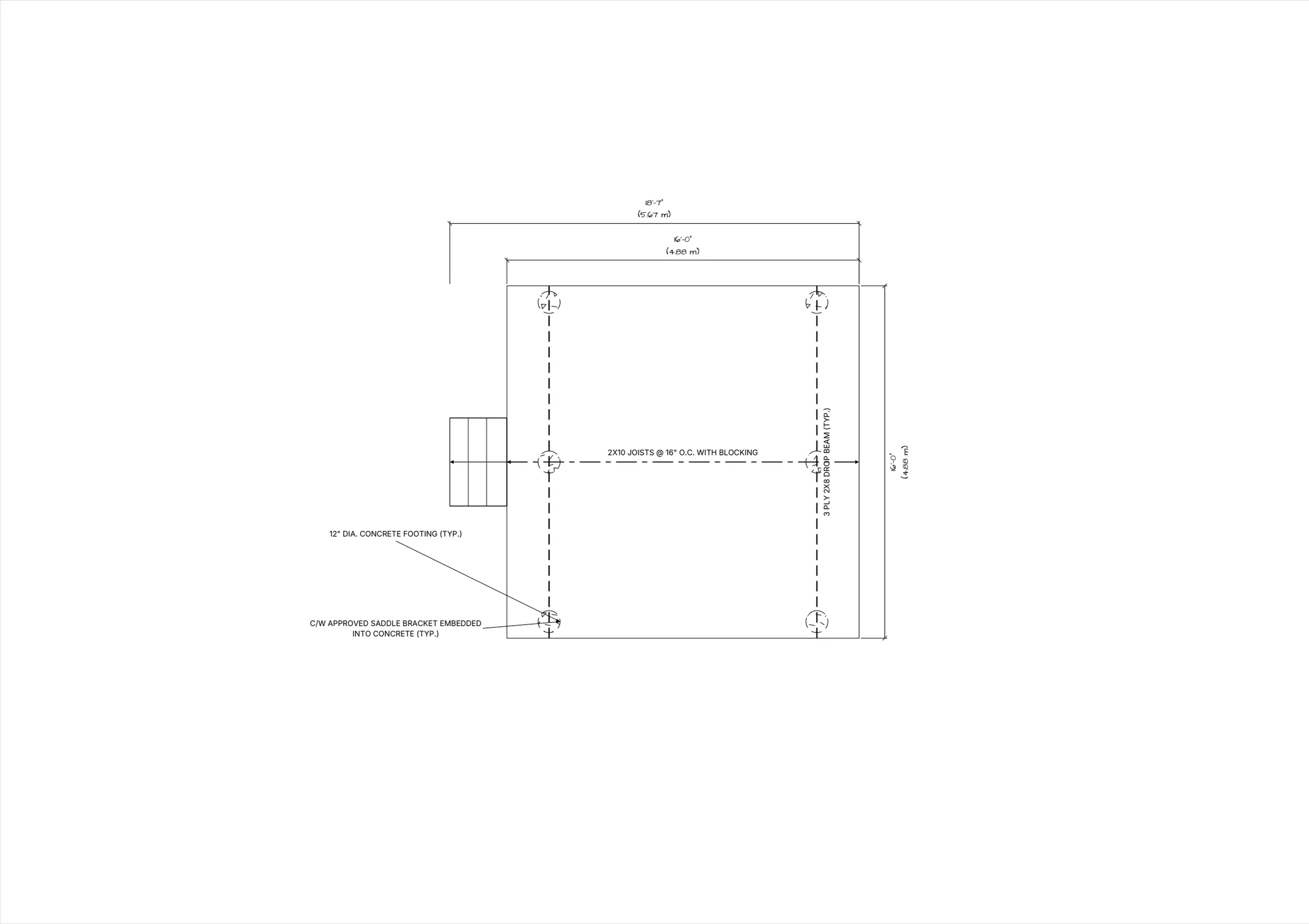 16x16 Spacious Ground-Level Deck floor plan preview