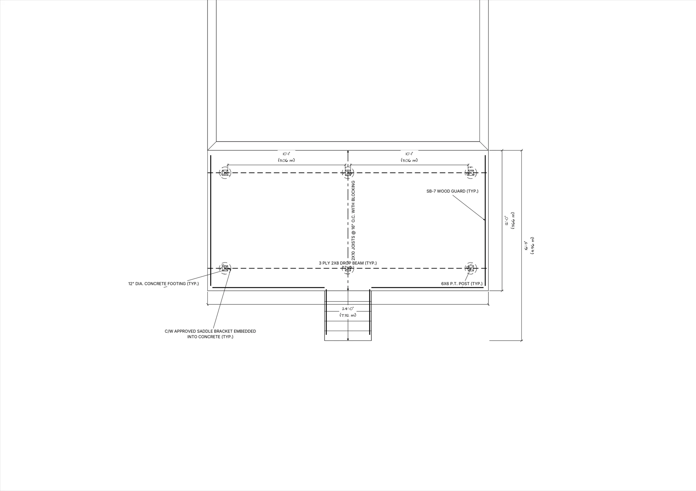 24x12 Spacious Raised Deck floor plan preview