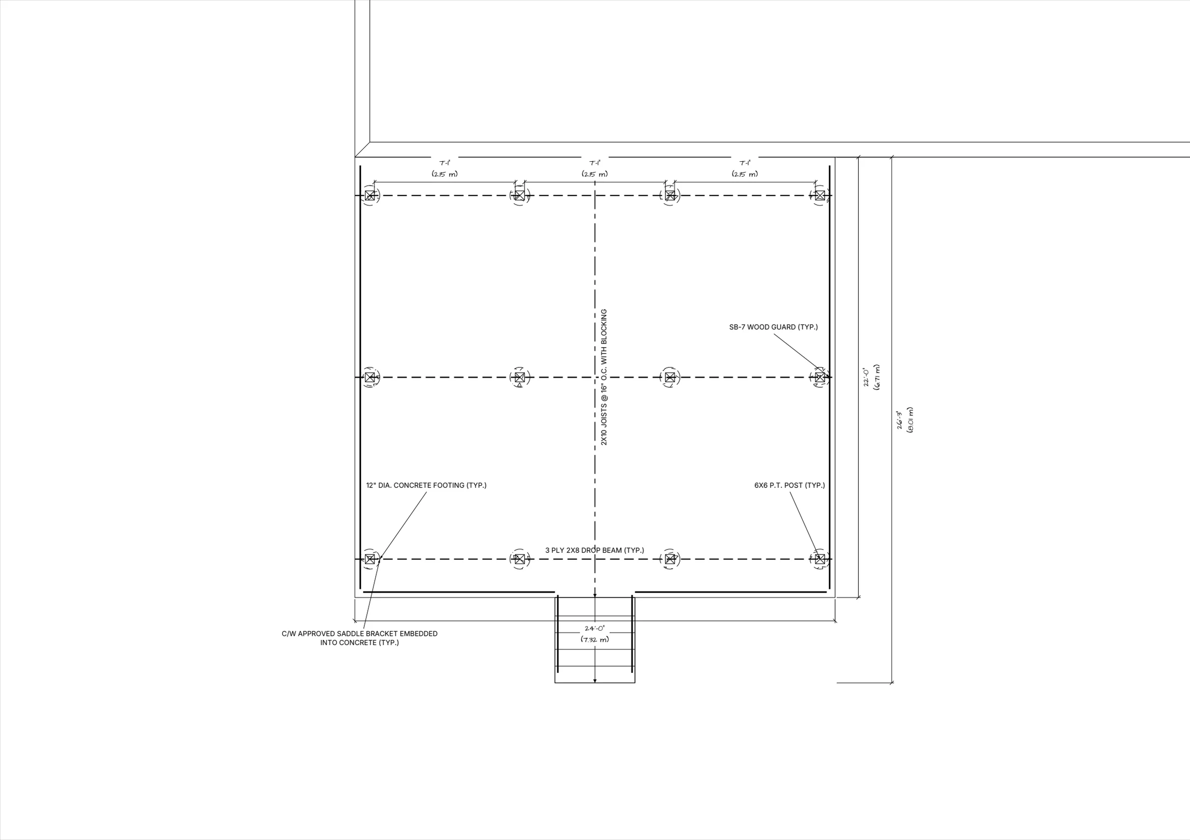 22x24 Spacious Raised Deck floor plan preview