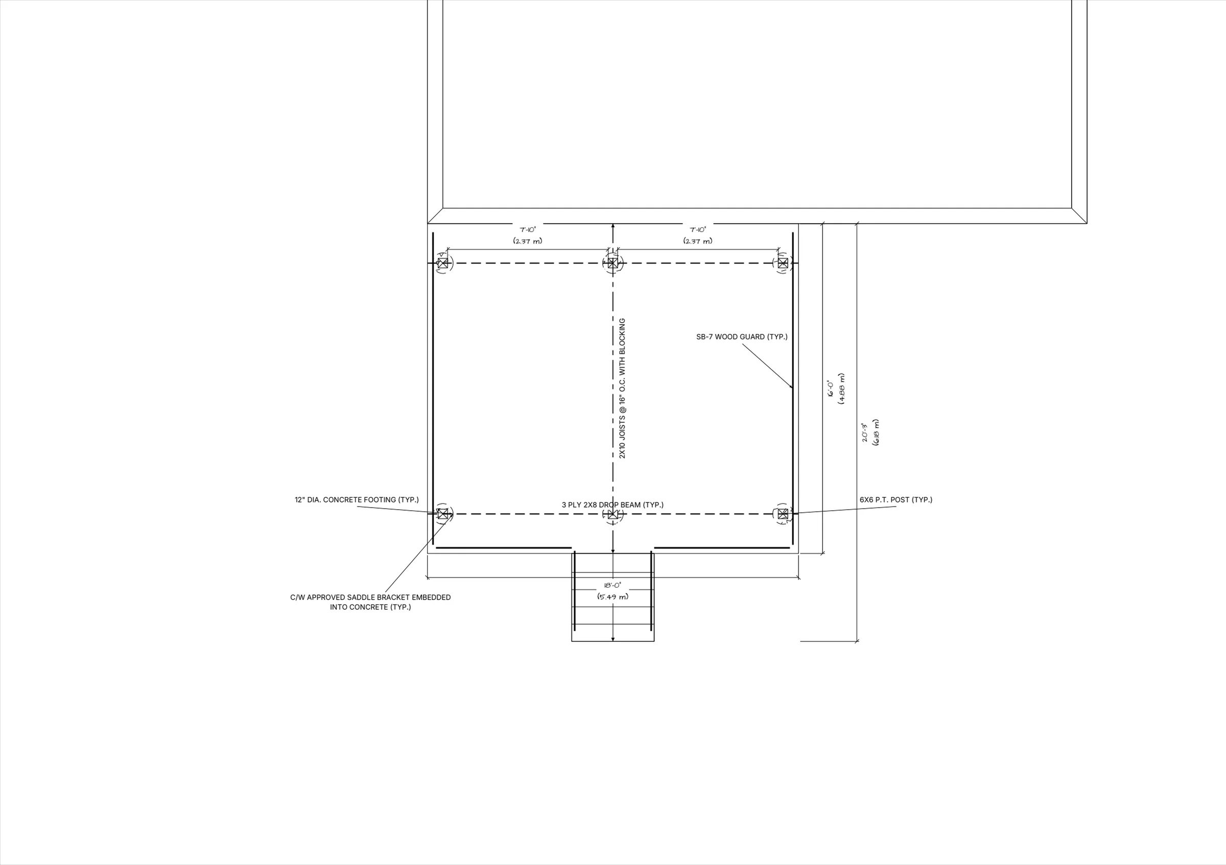 16x18 Spacious Raised Deck floor plan preview