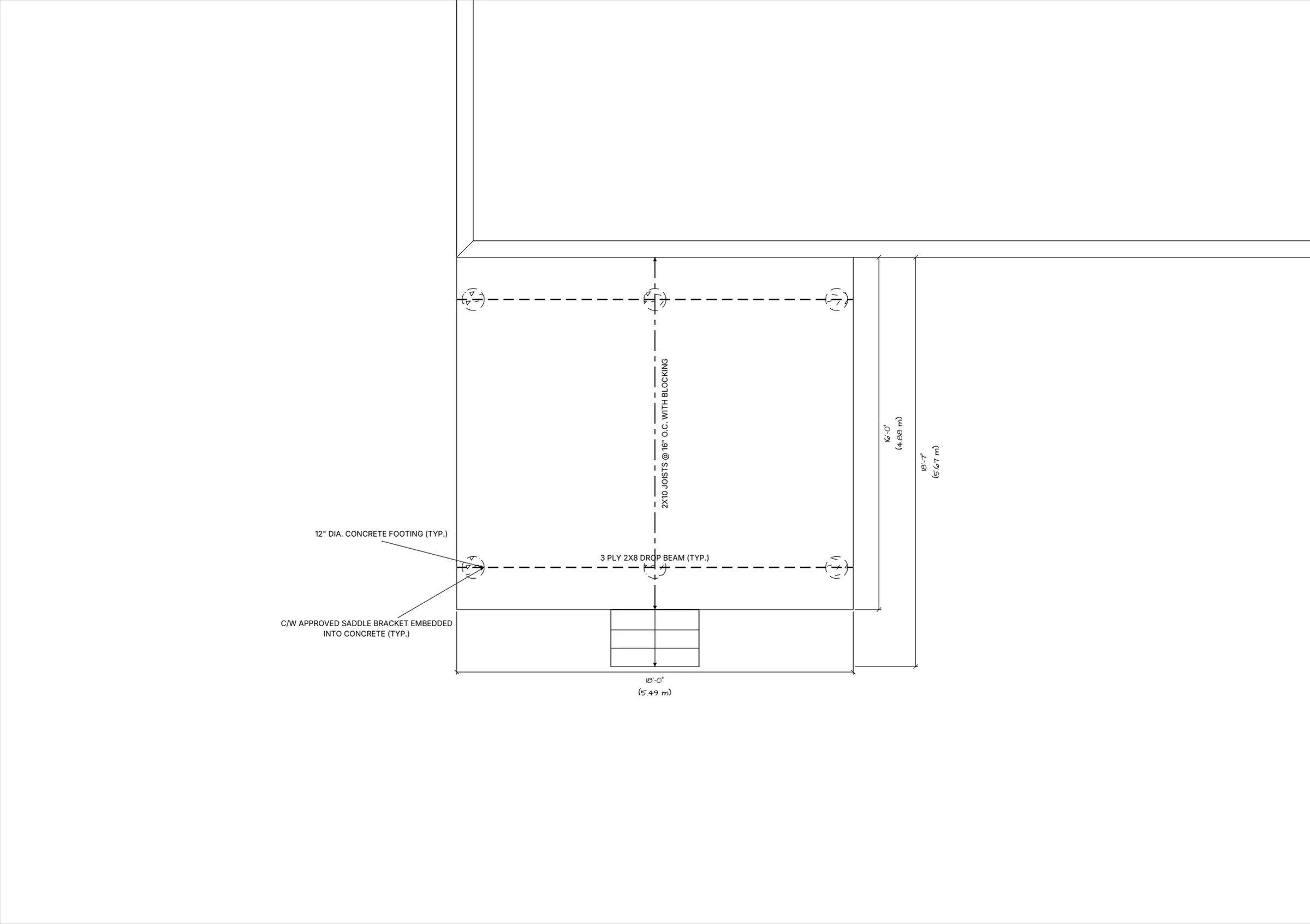 18x16 Spacious Ground-Level Deck floor plan preview