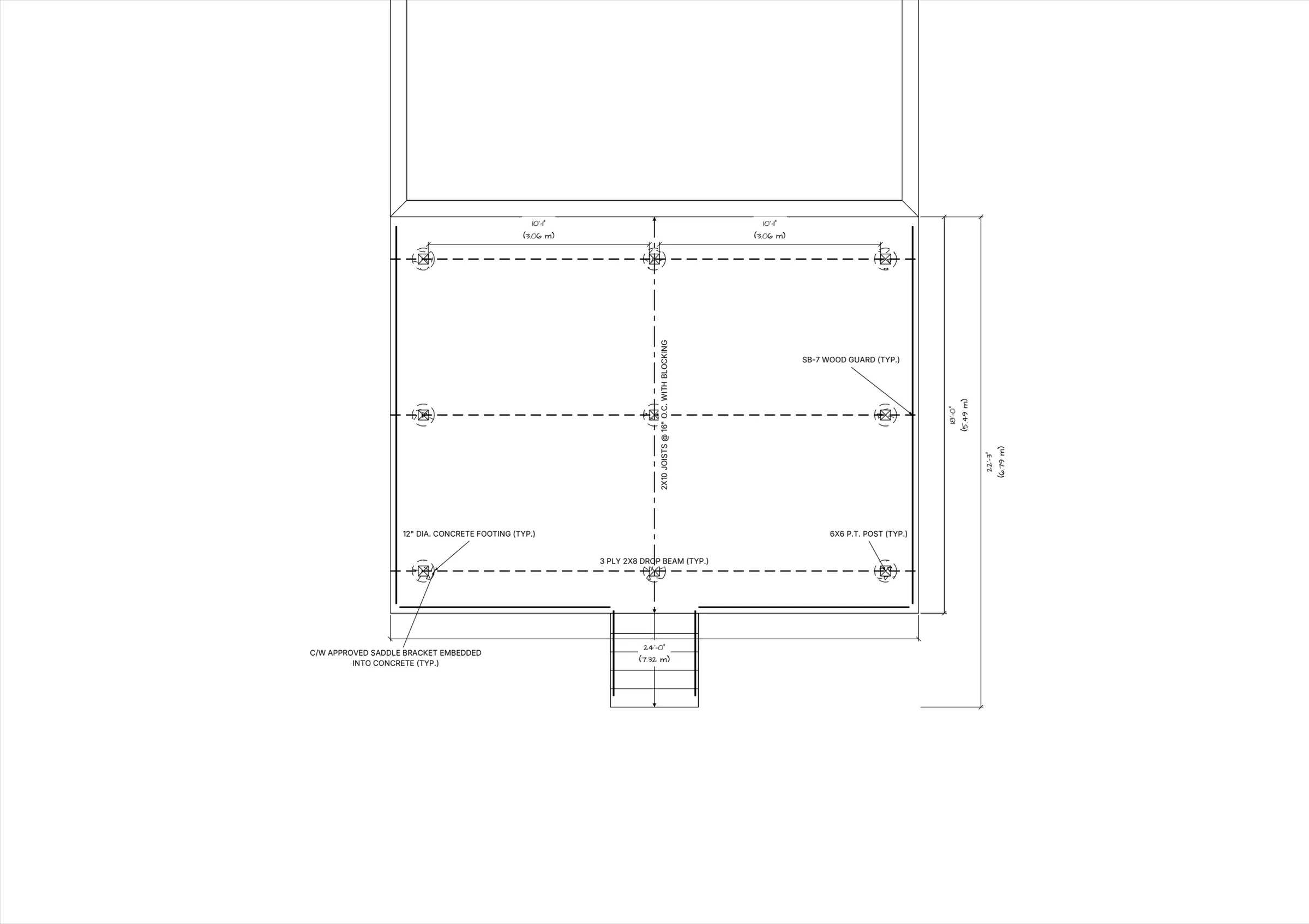 24x18 Spacious Raised Deck floor plan preview