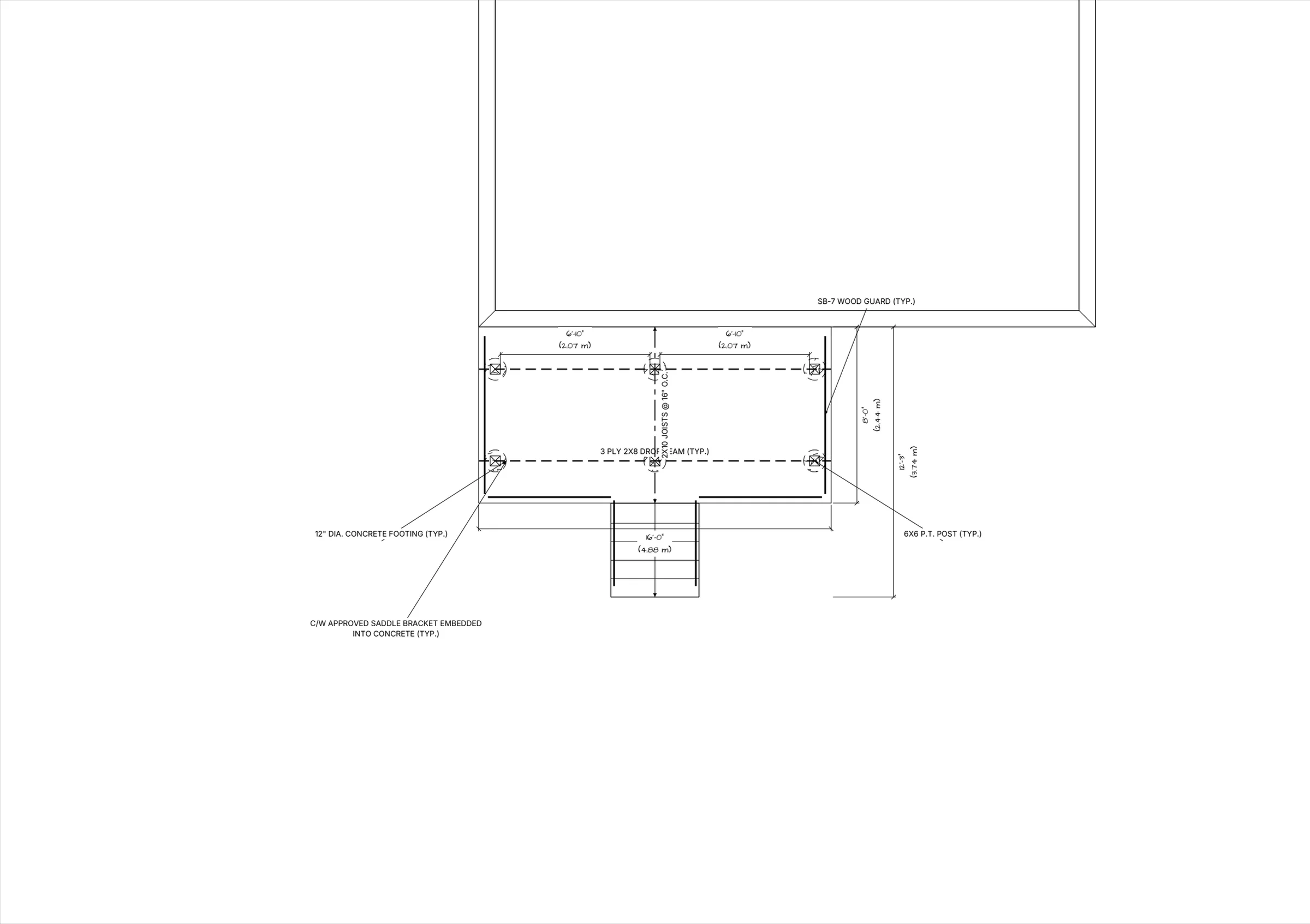 16x8 Medium Raised Deck floor plan preview
