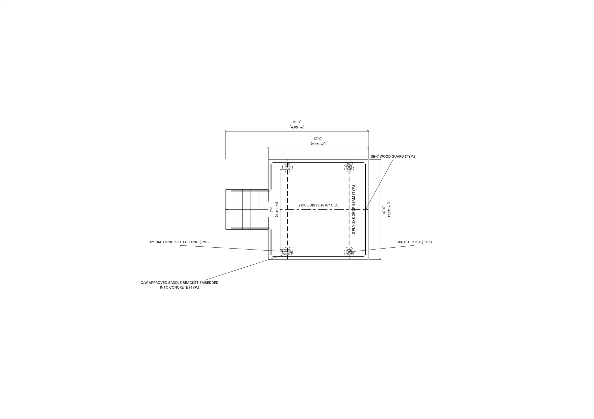 10x10 Budget Raised Deck floor plan preview