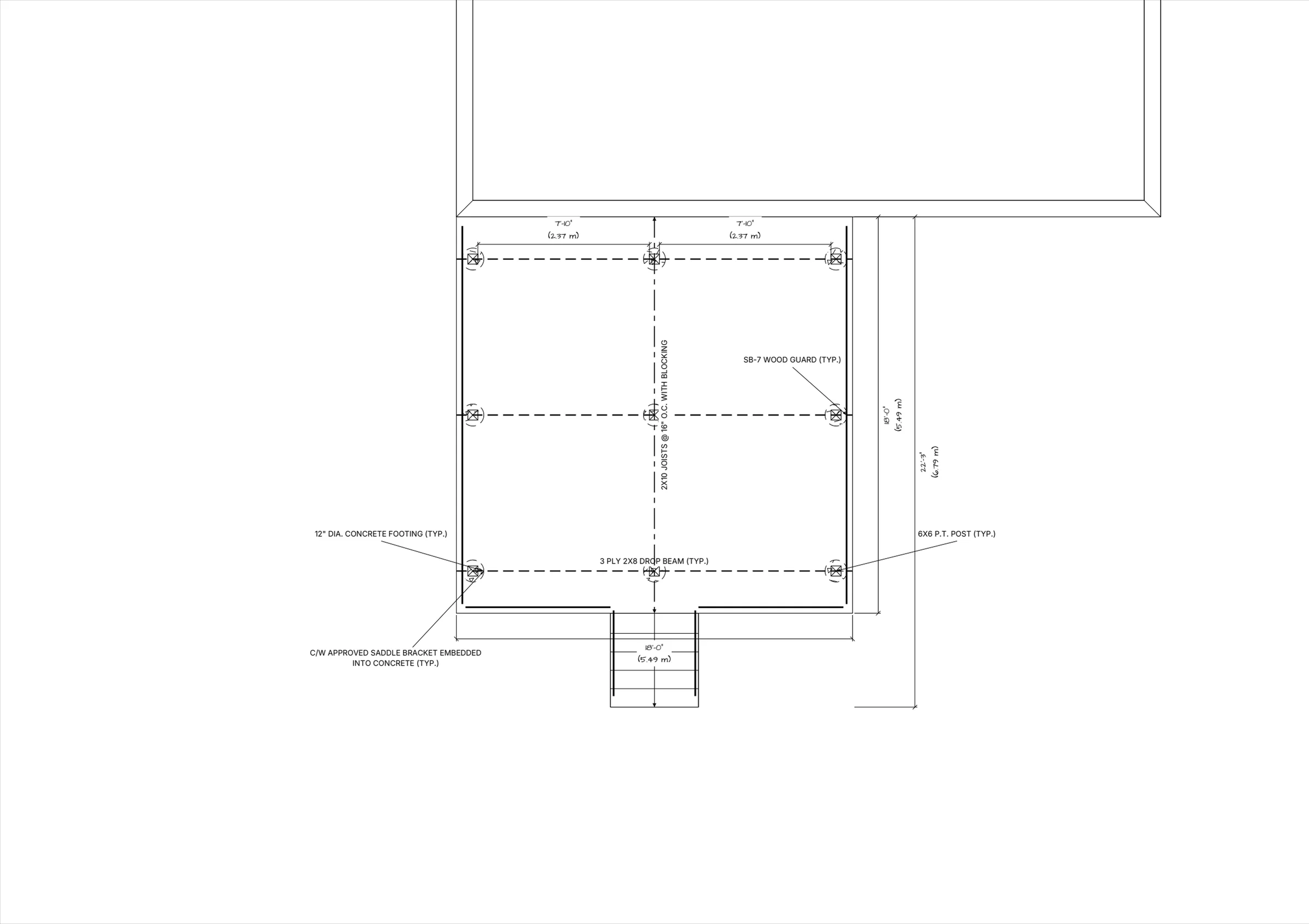 18x18 Spacious Raised Deck floor plan preview