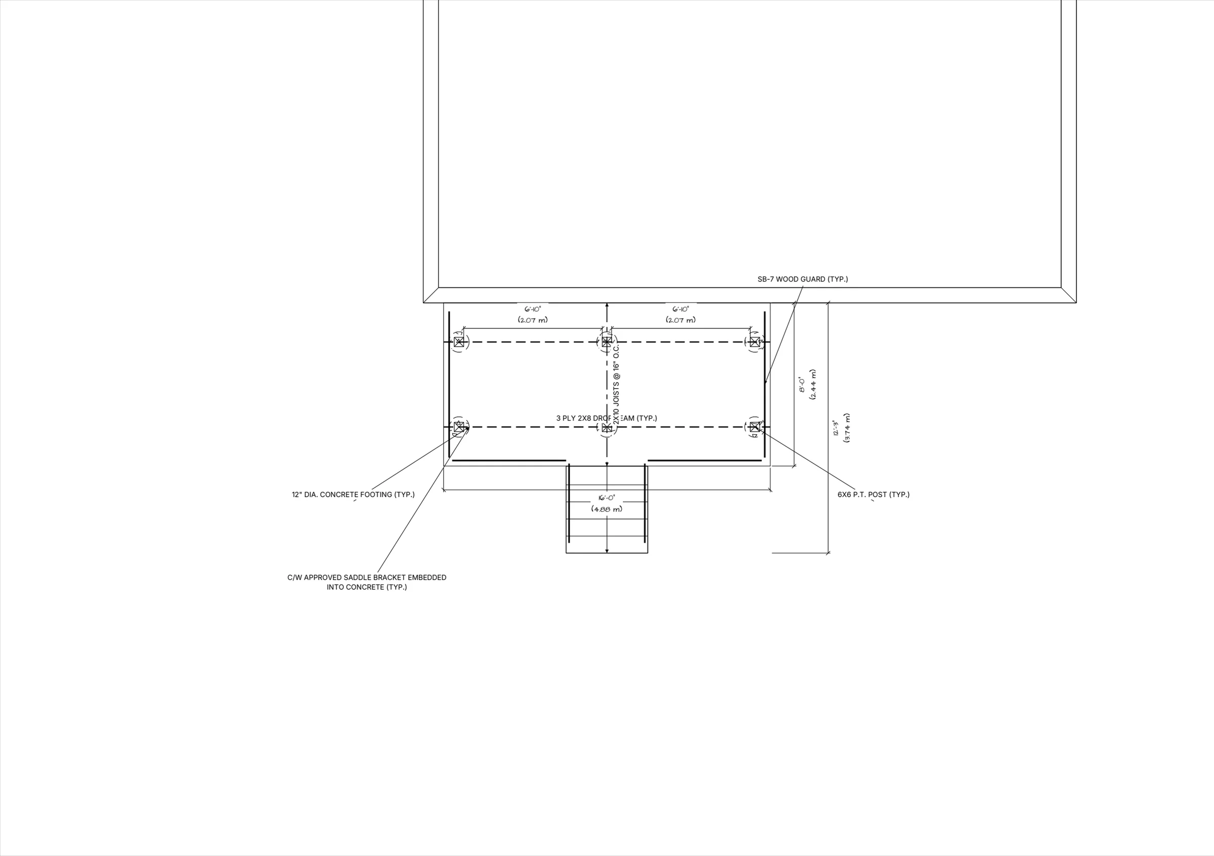 16x8 Medium Raised Deck floor plan preview