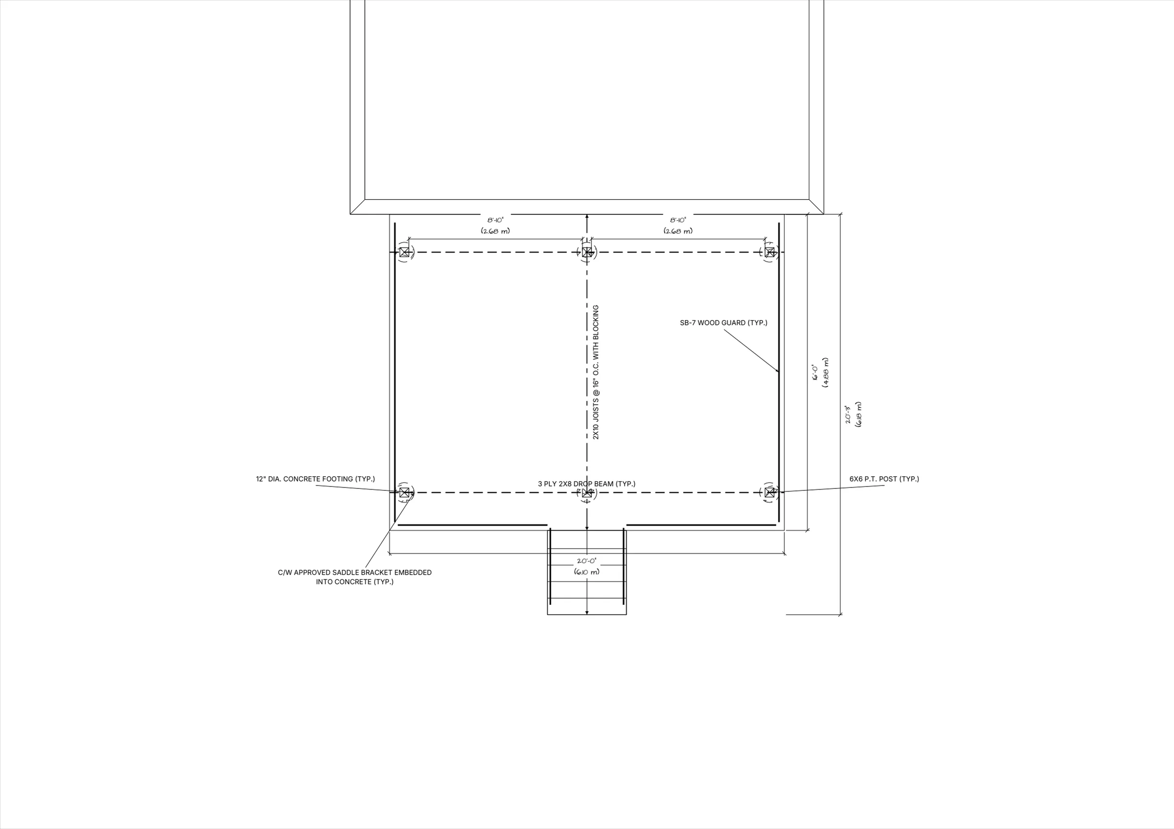 20x16 Spacious Raised Deck floor plan preview