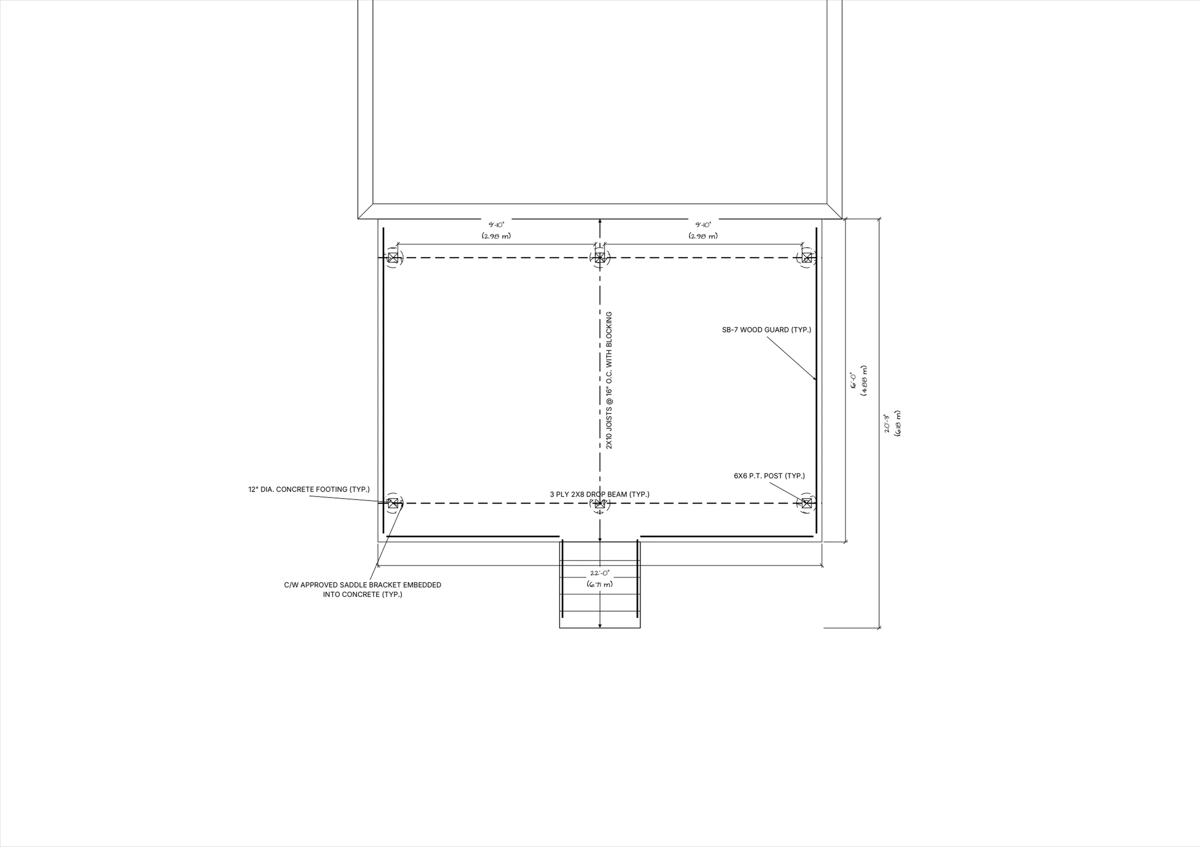 22x16 Spacious Raised Deck floor plan preview