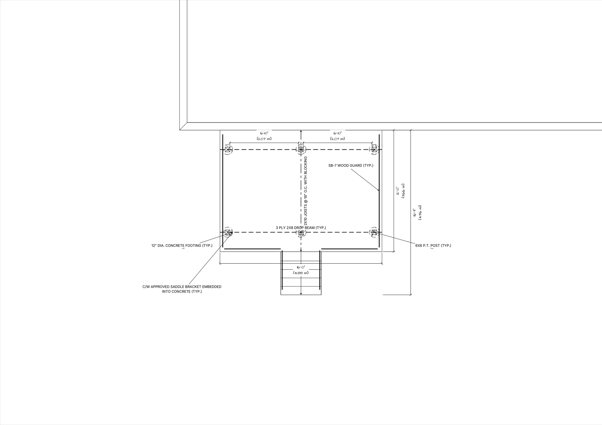 16x12 Medium Raised Deck floor plan preview