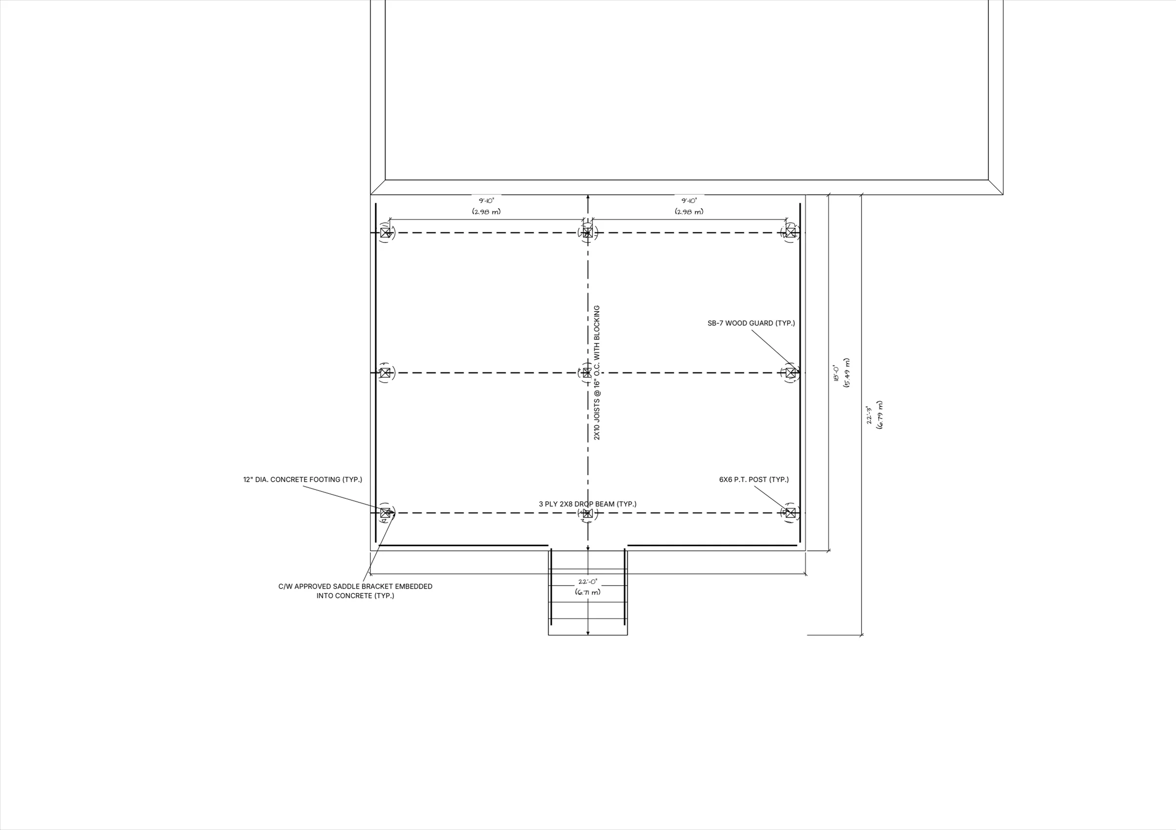 18x22 Spacious Raised Deck floor plan preview