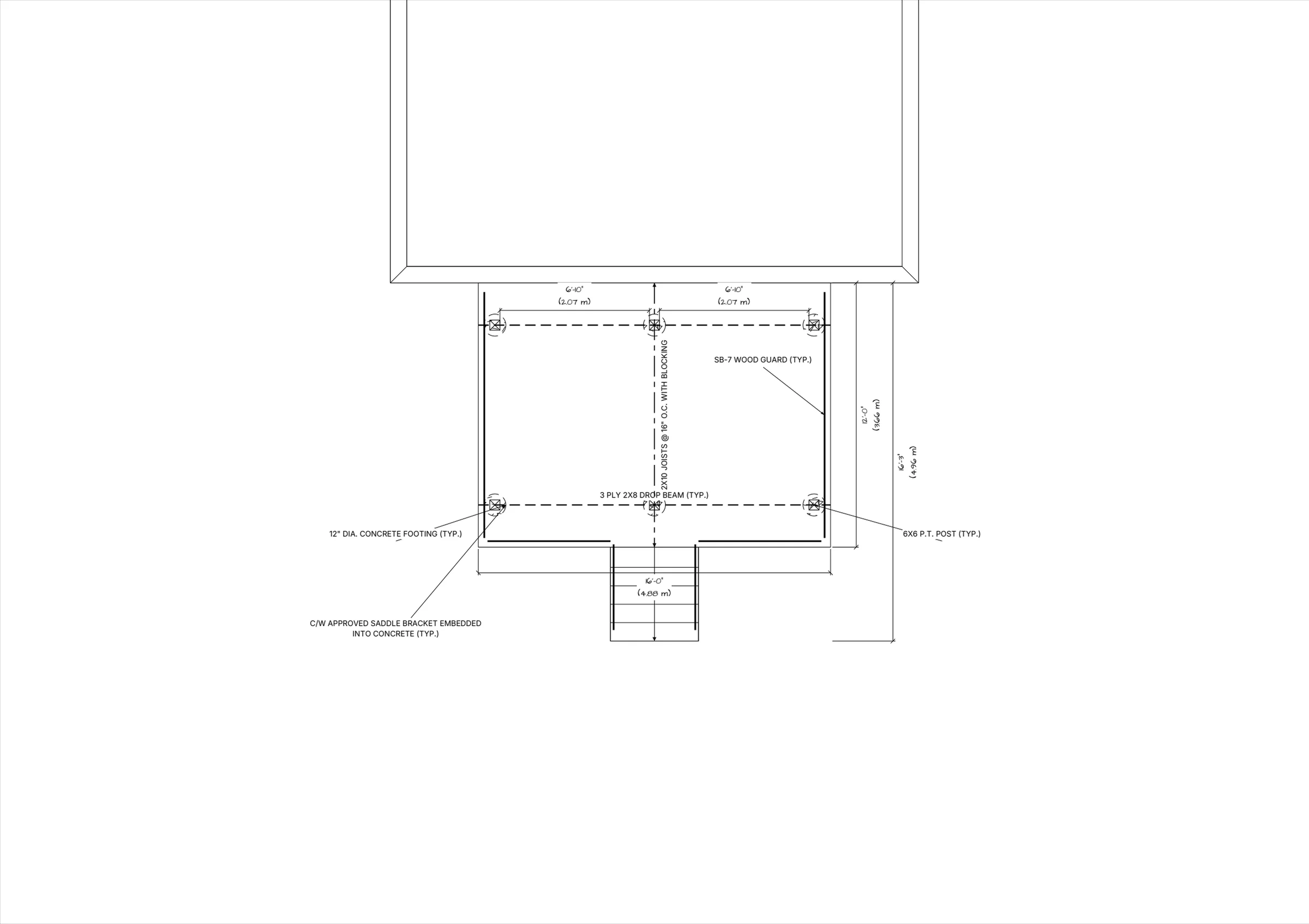 12x16 Medium Raised Deck floor plan preview