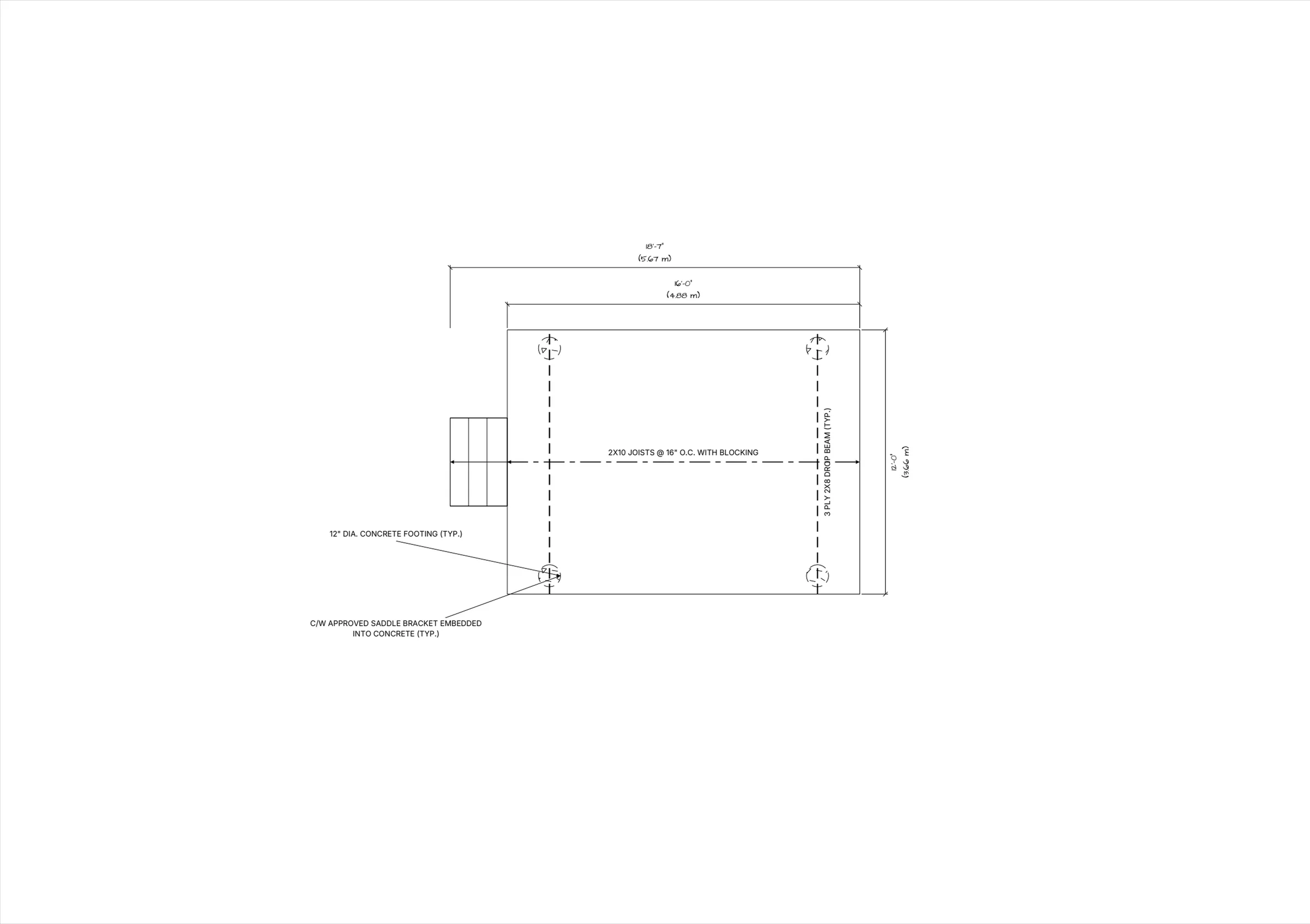 12x16 Medium Ground-Level Deck floor plan preview