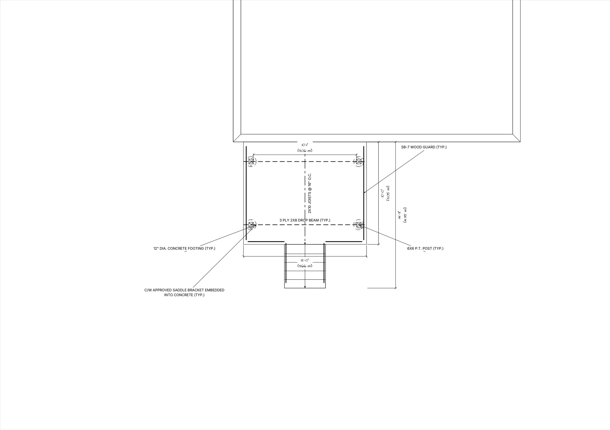 12x10 Budget Raised Deck floor plan preview