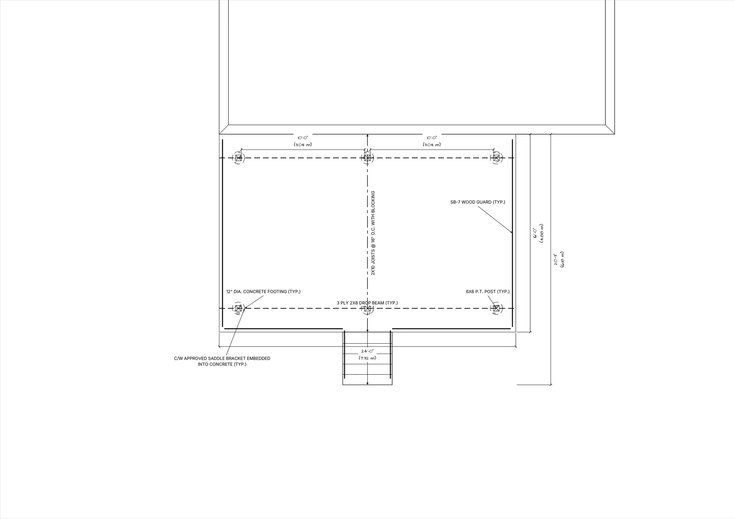 16x24 Spacious Raised Deck floor plan preview
