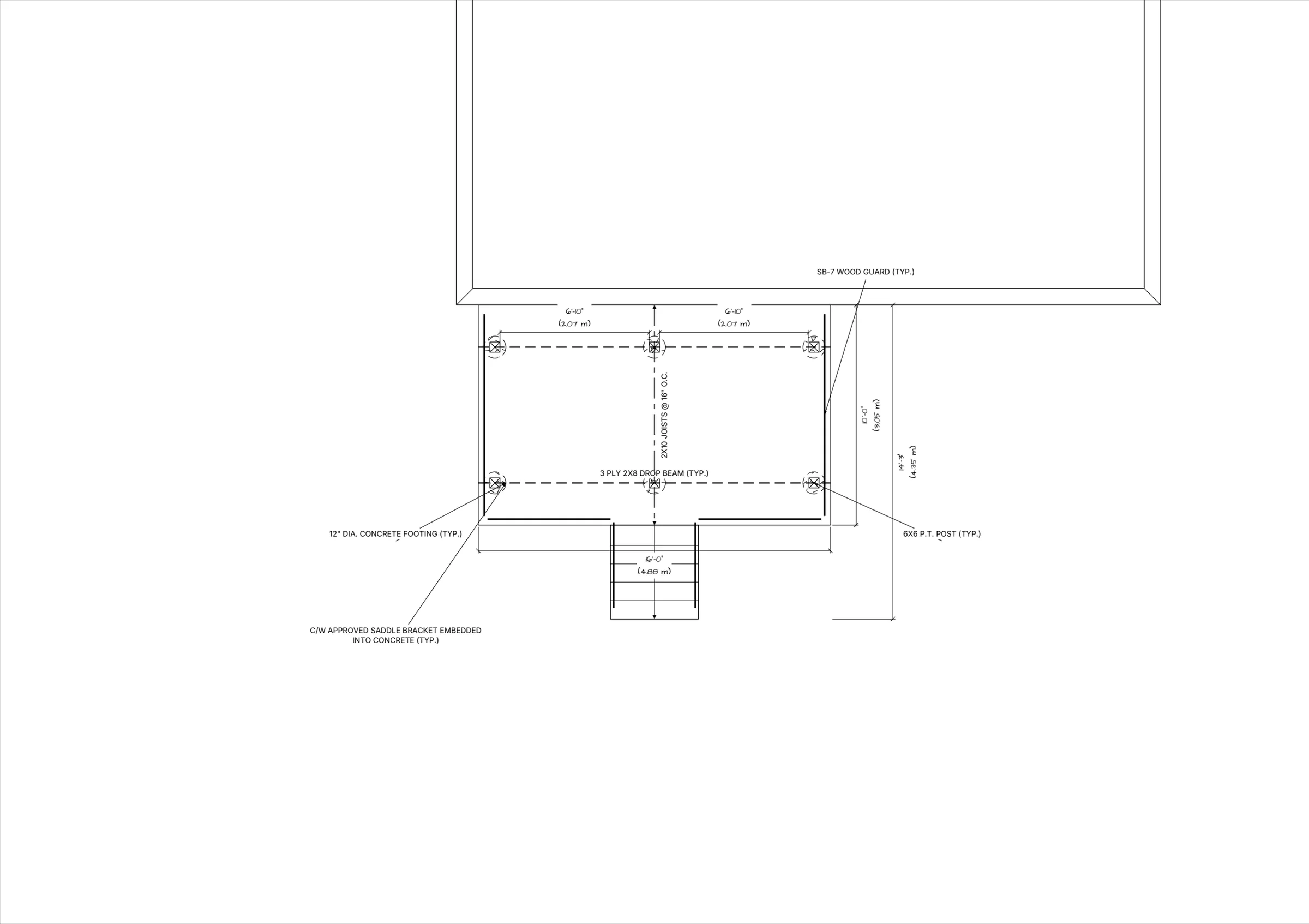 16x10 Medium Raised Deck floor plan preview