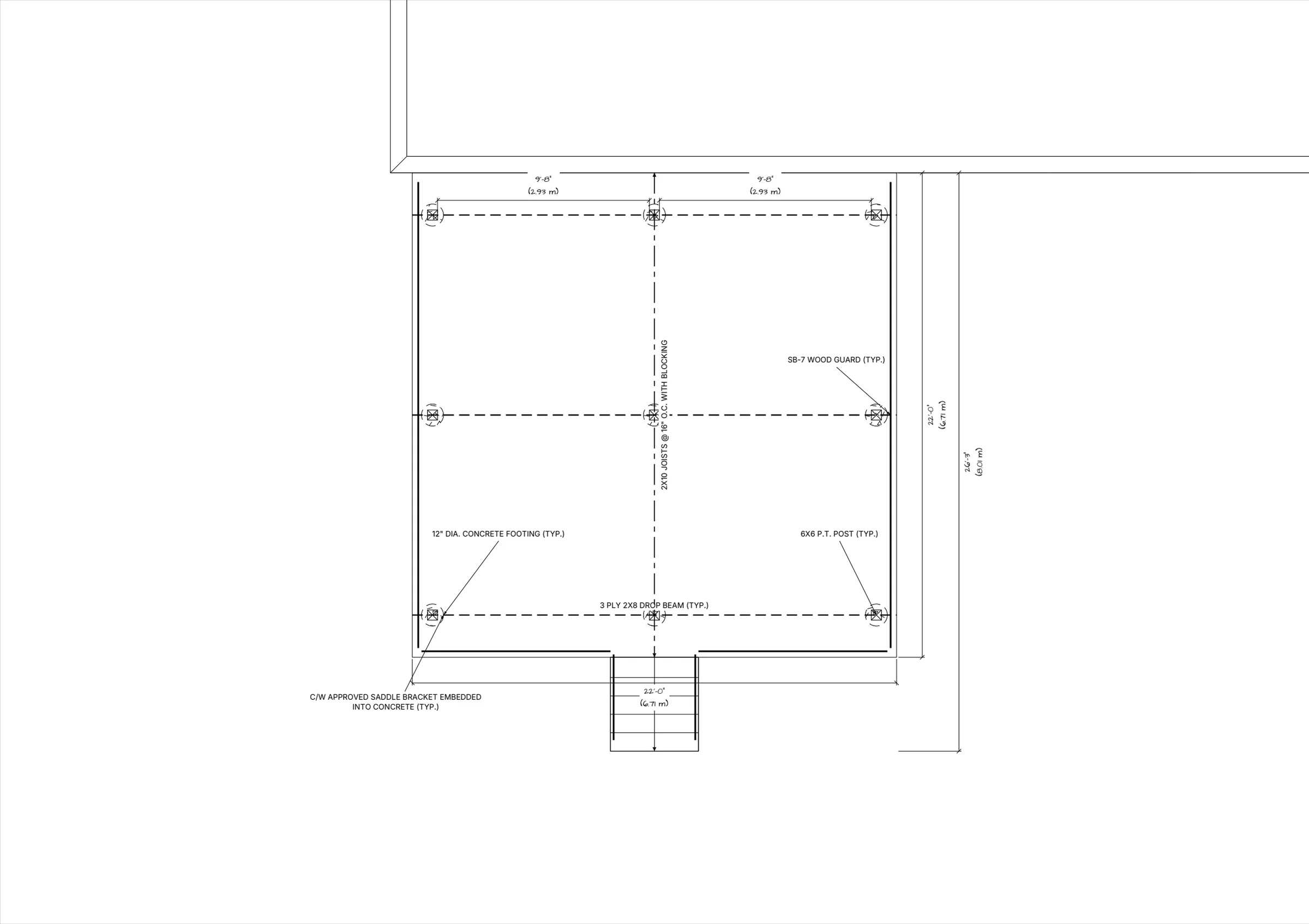 22x22 Spacious Raised Deck floor plan preview