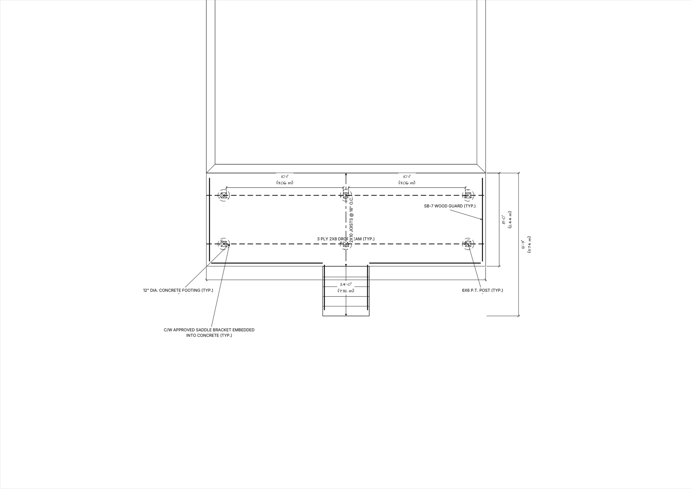 24x8 Medium Raised Deck floor plan preview