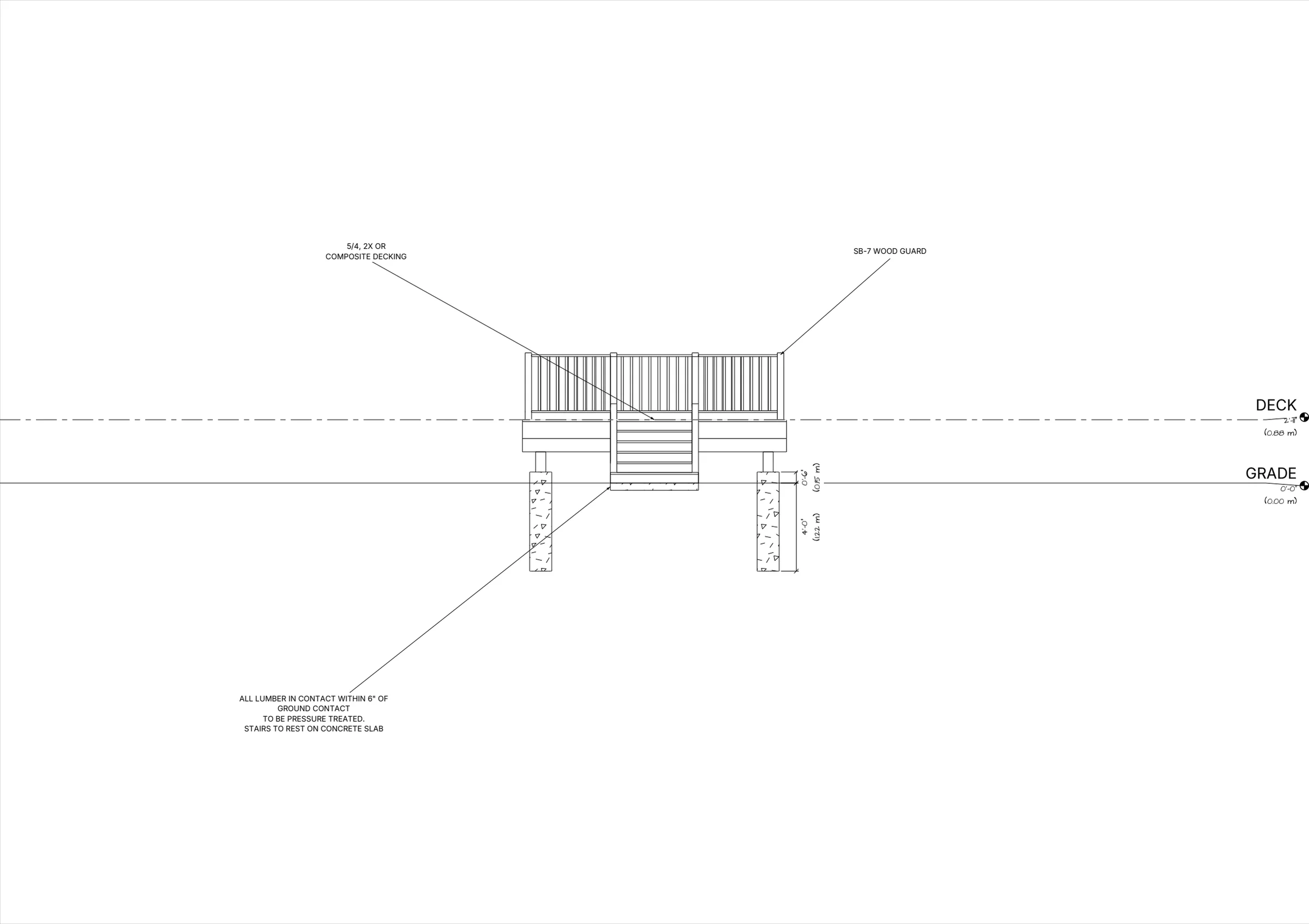 12x16 Medium Raised Deck elevations preview